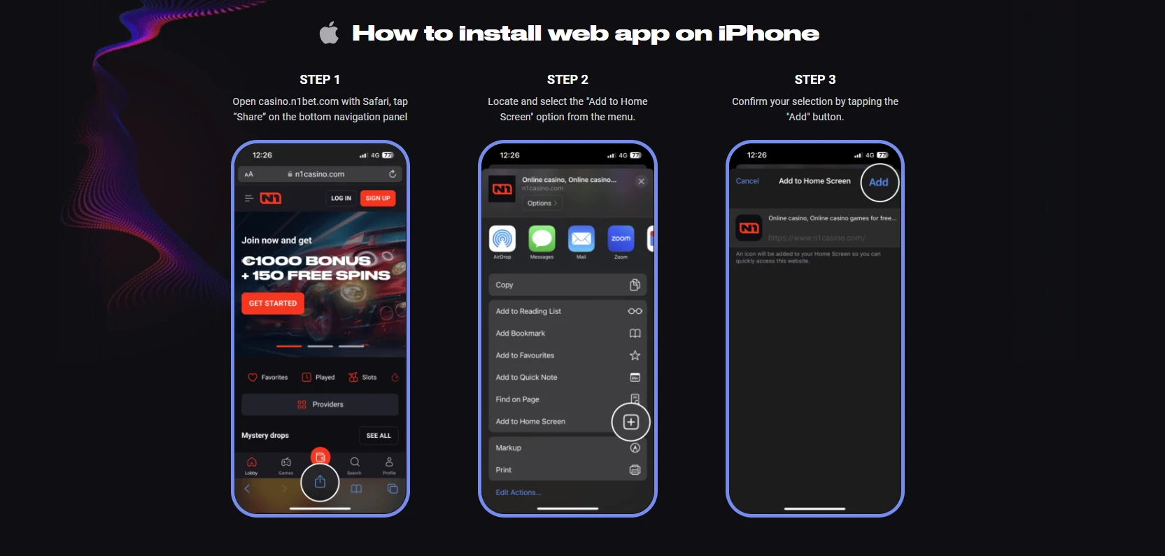 N1 Casino mobile app installation