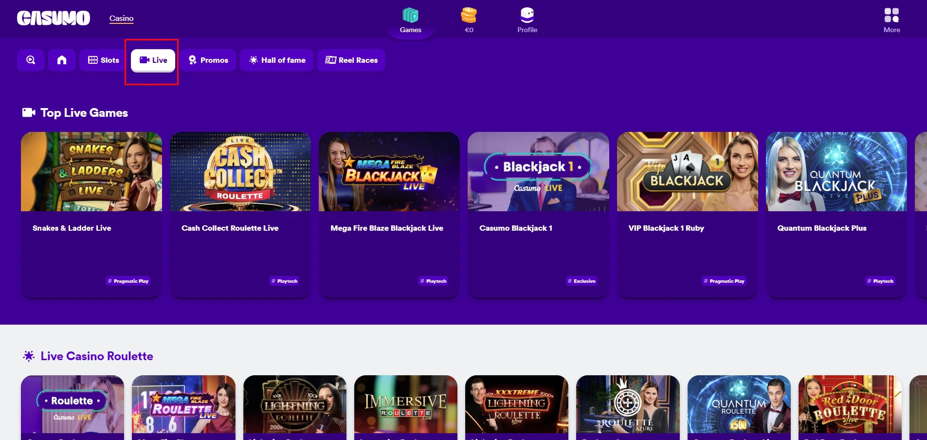 Casumo Casino Live Casino Games