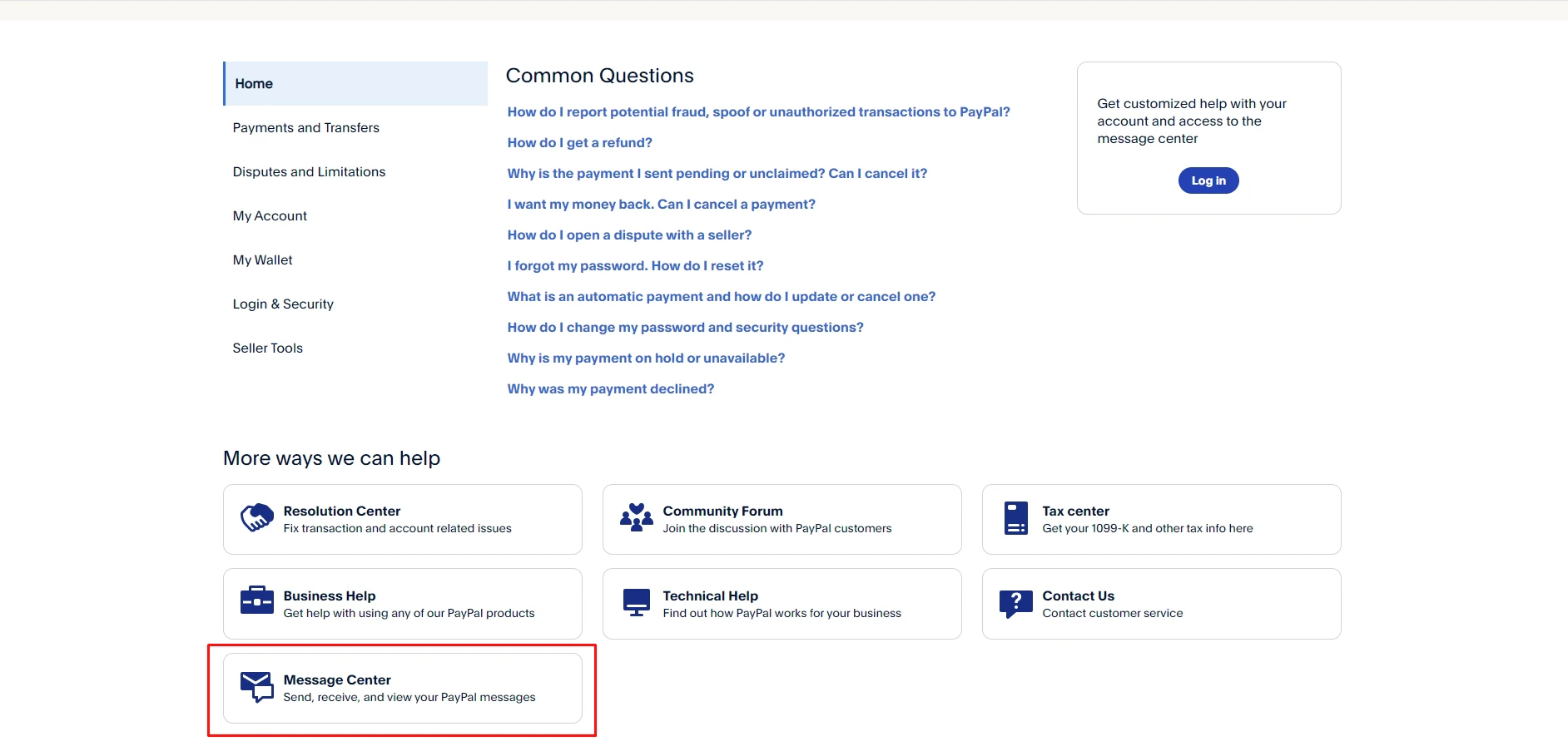 PayPal Message Center