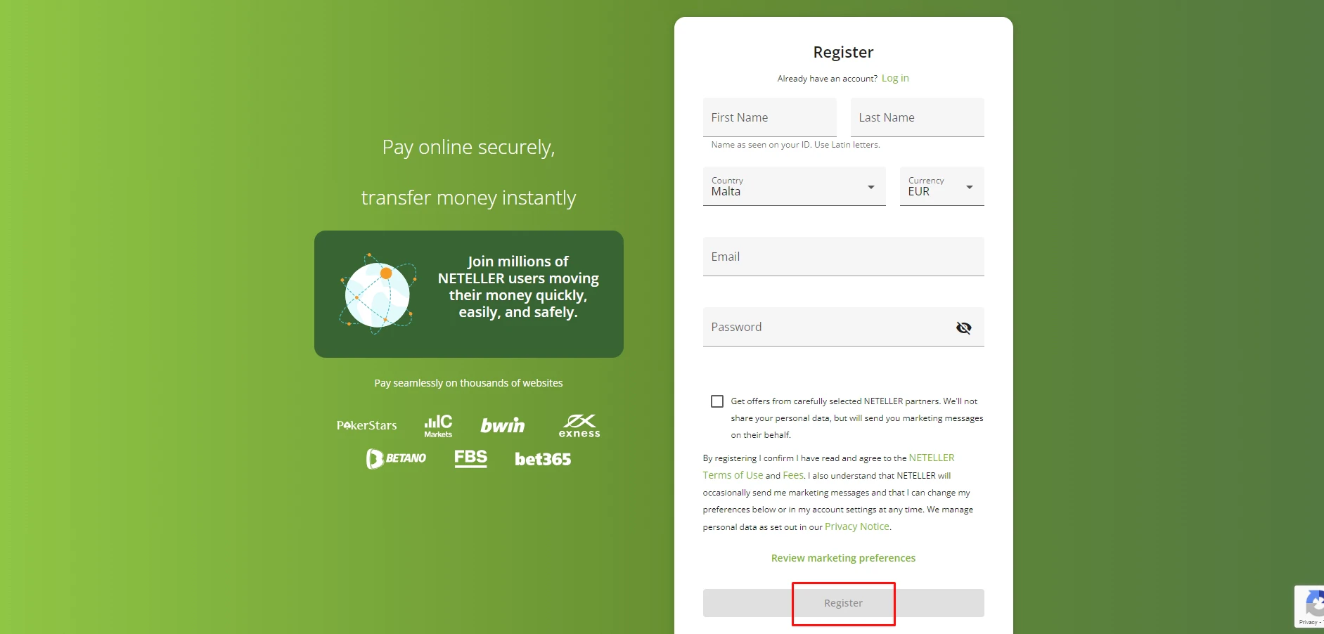 Neteller Account Registration