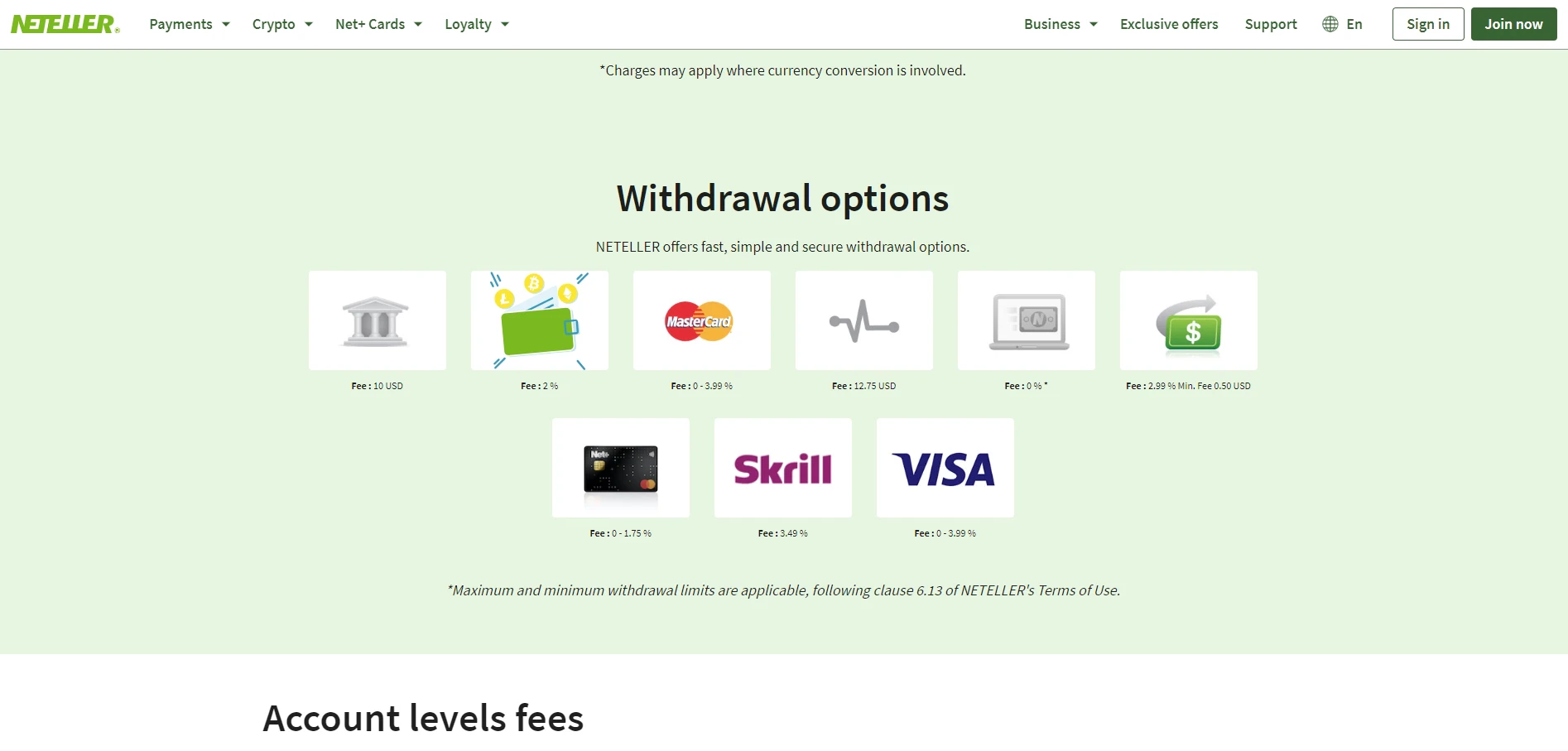 Neteller Withdrawal Fees