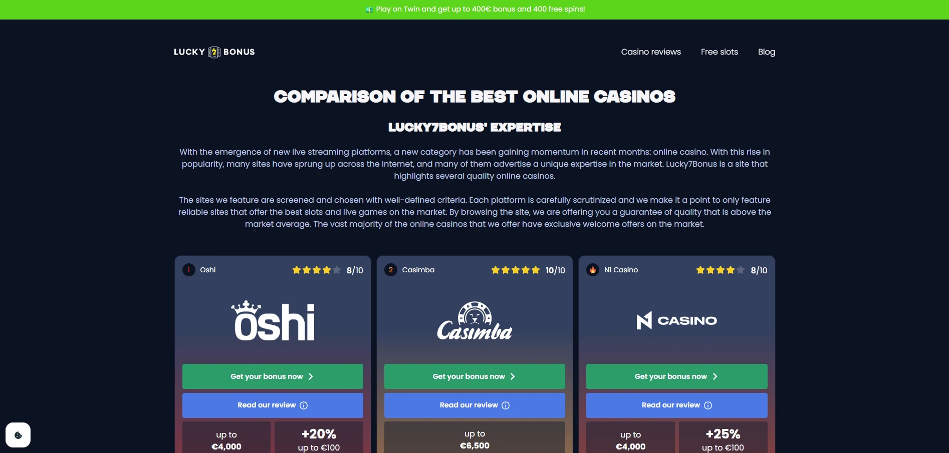 Lucky7Bonus Casino Comparisons