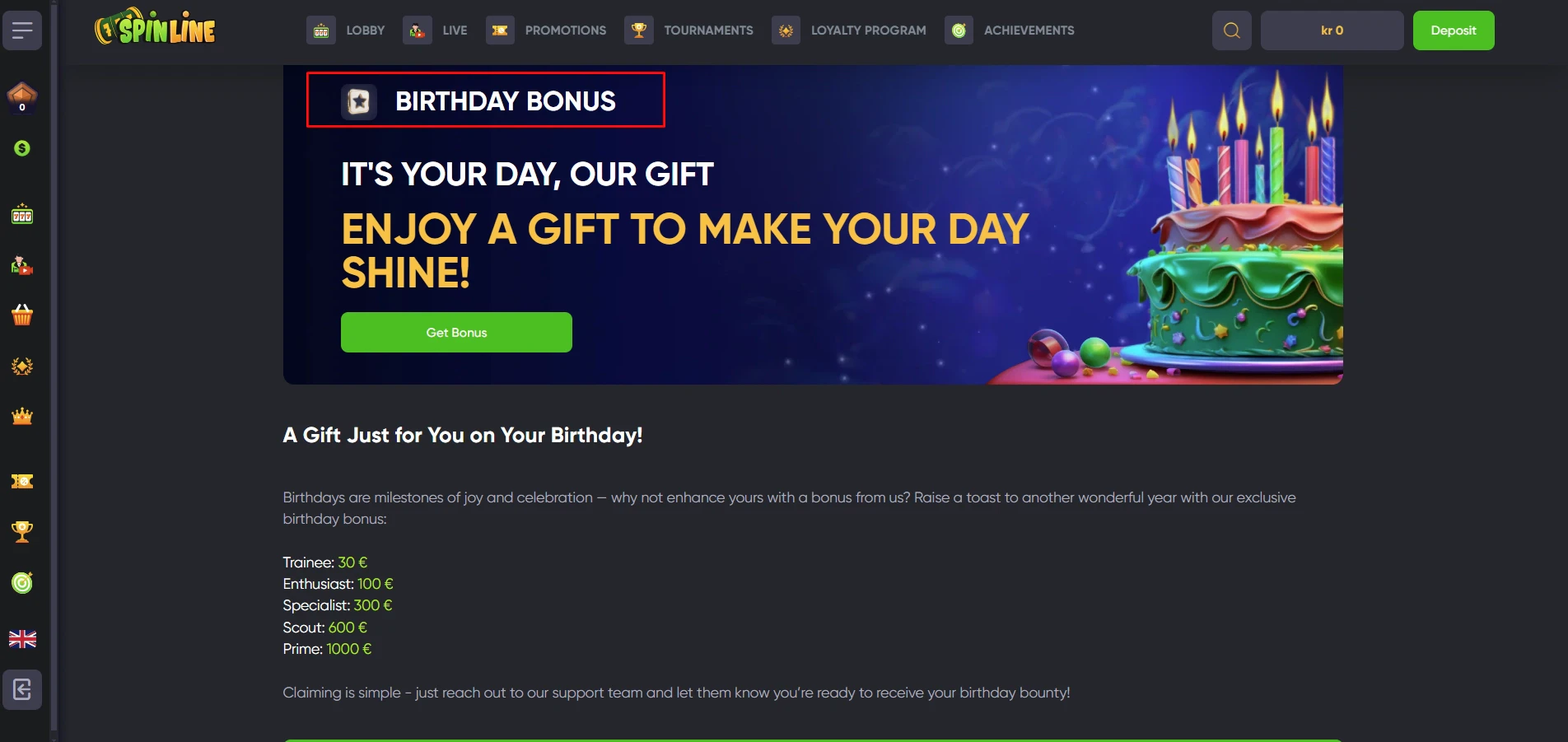 Spinline Birthday Bonus