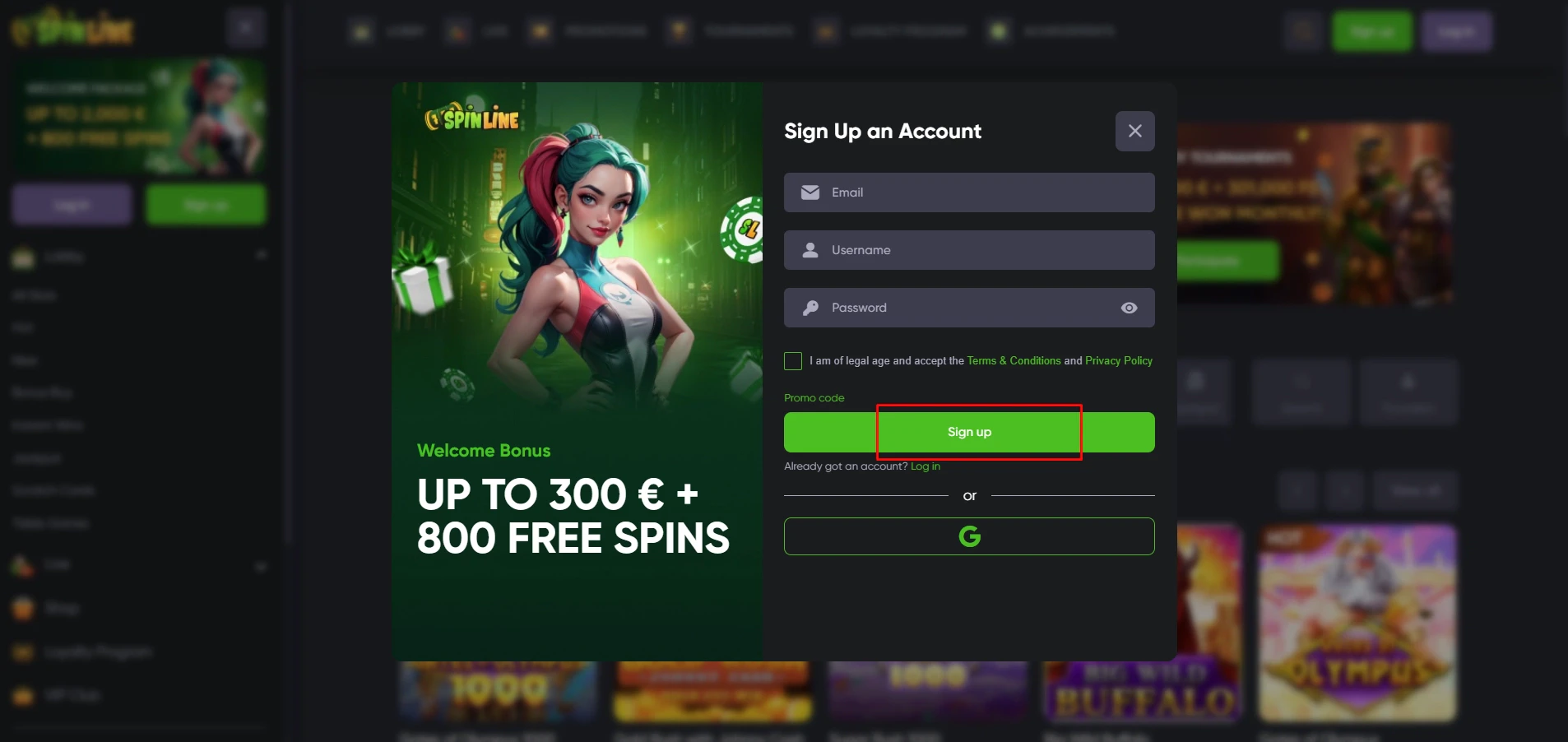 Spinline Casino Sign Up