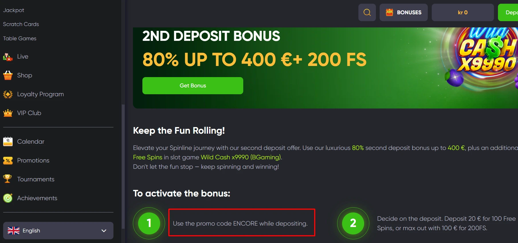 Spinline Bonus Code