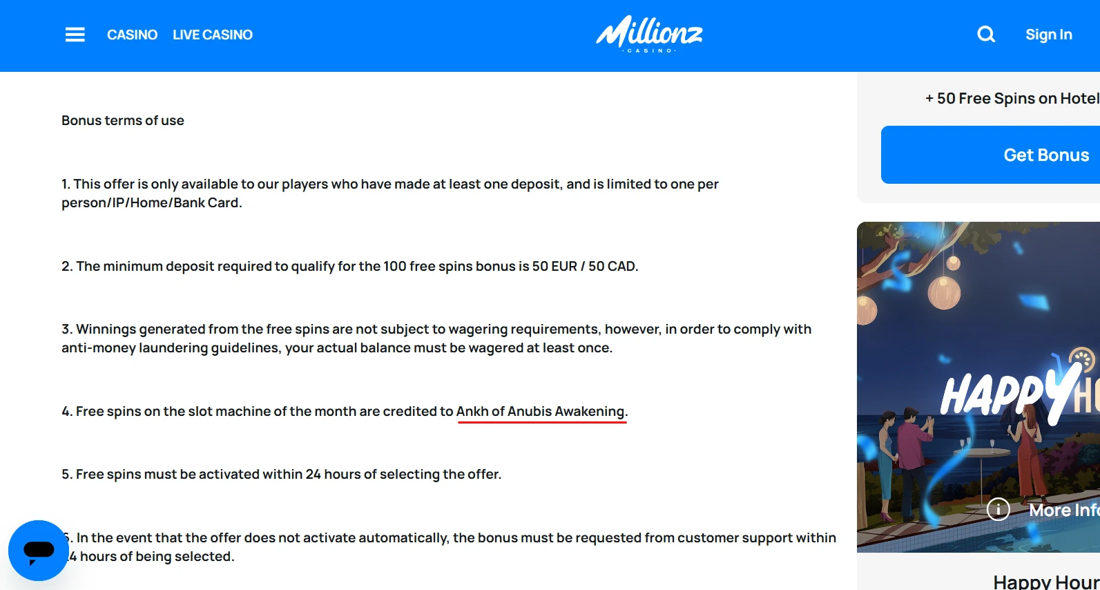 Millionz no wager welcome bonus