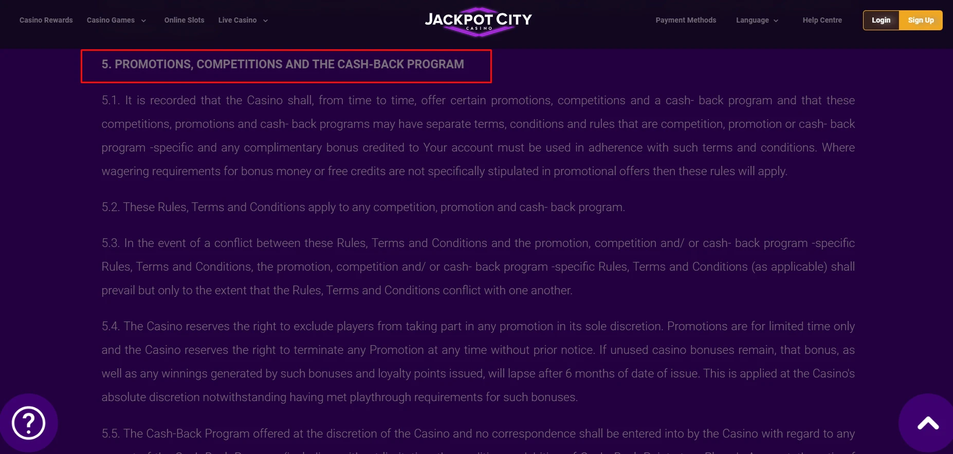 Jackpot City Casino Terms and Conditions