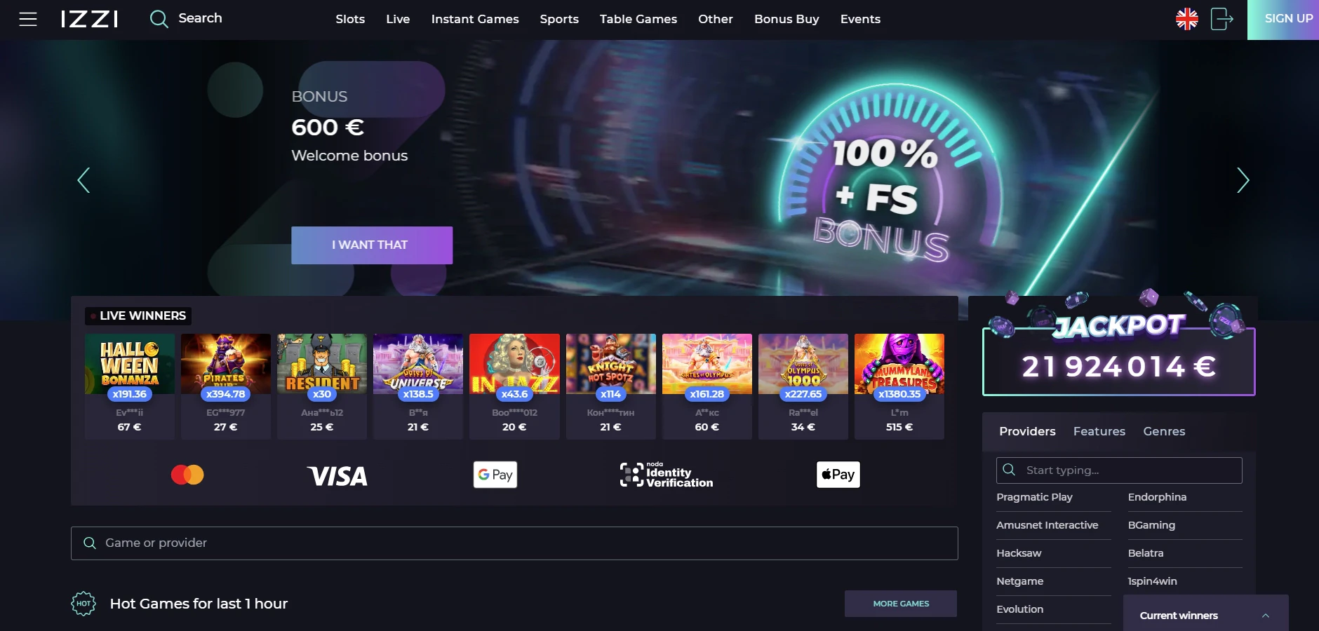 Izzi Casino Home Page