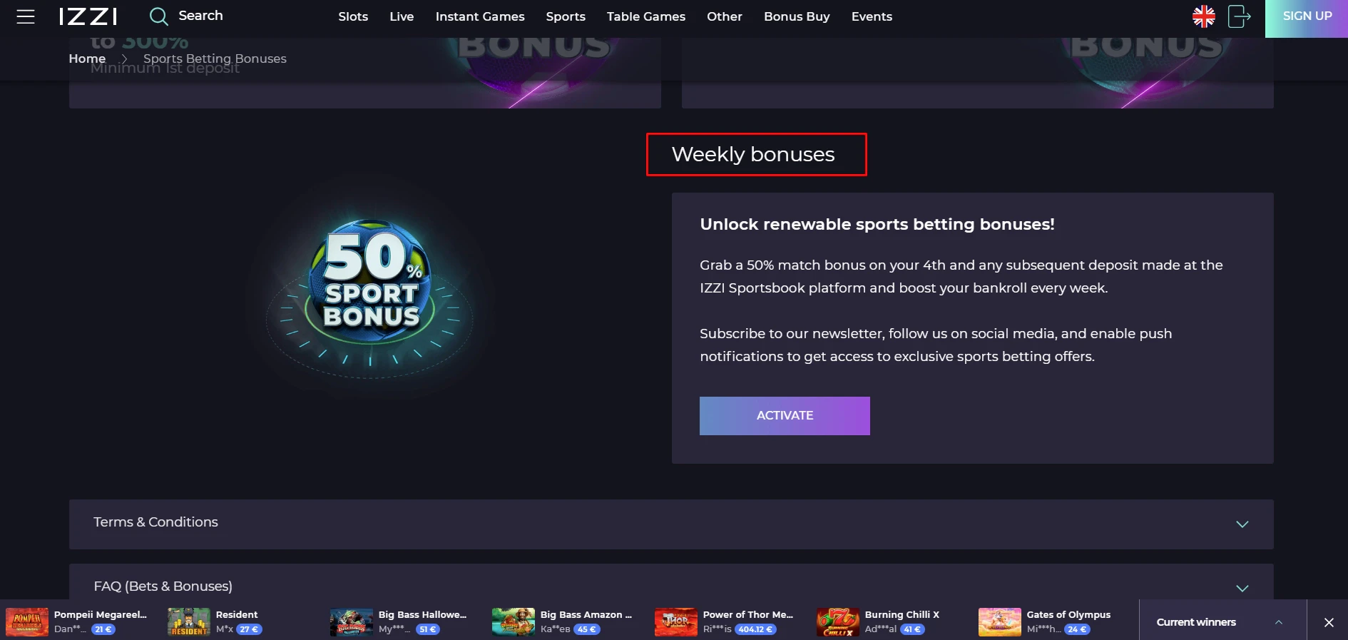 Izzi Casino Weekly Bonuses