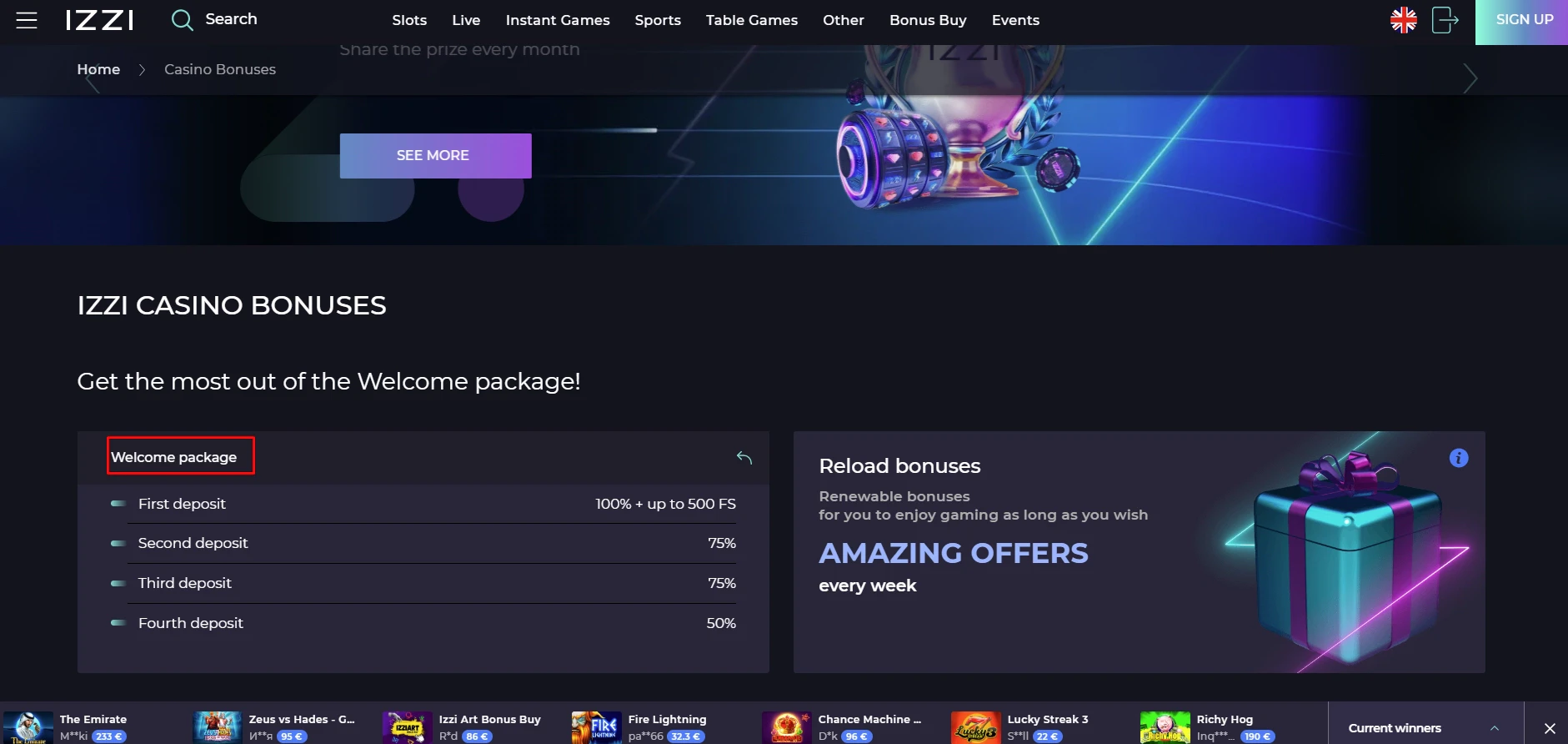 Izzi Casino Welcome Bonus