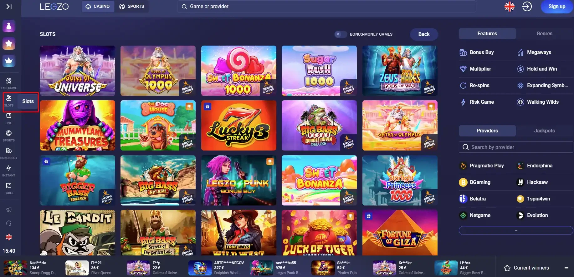 Legzo Casino Game Library