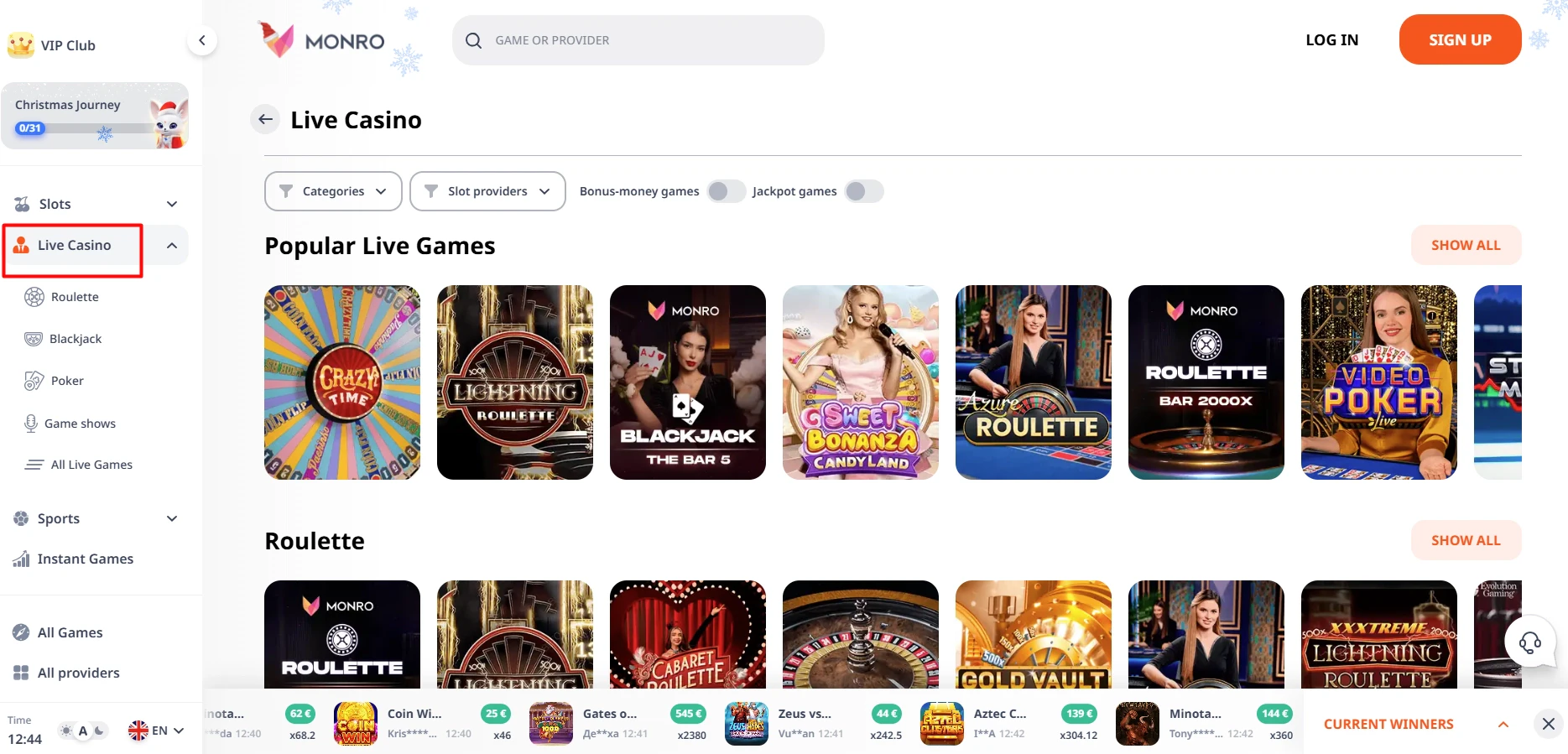 Monro Casino Live Casino