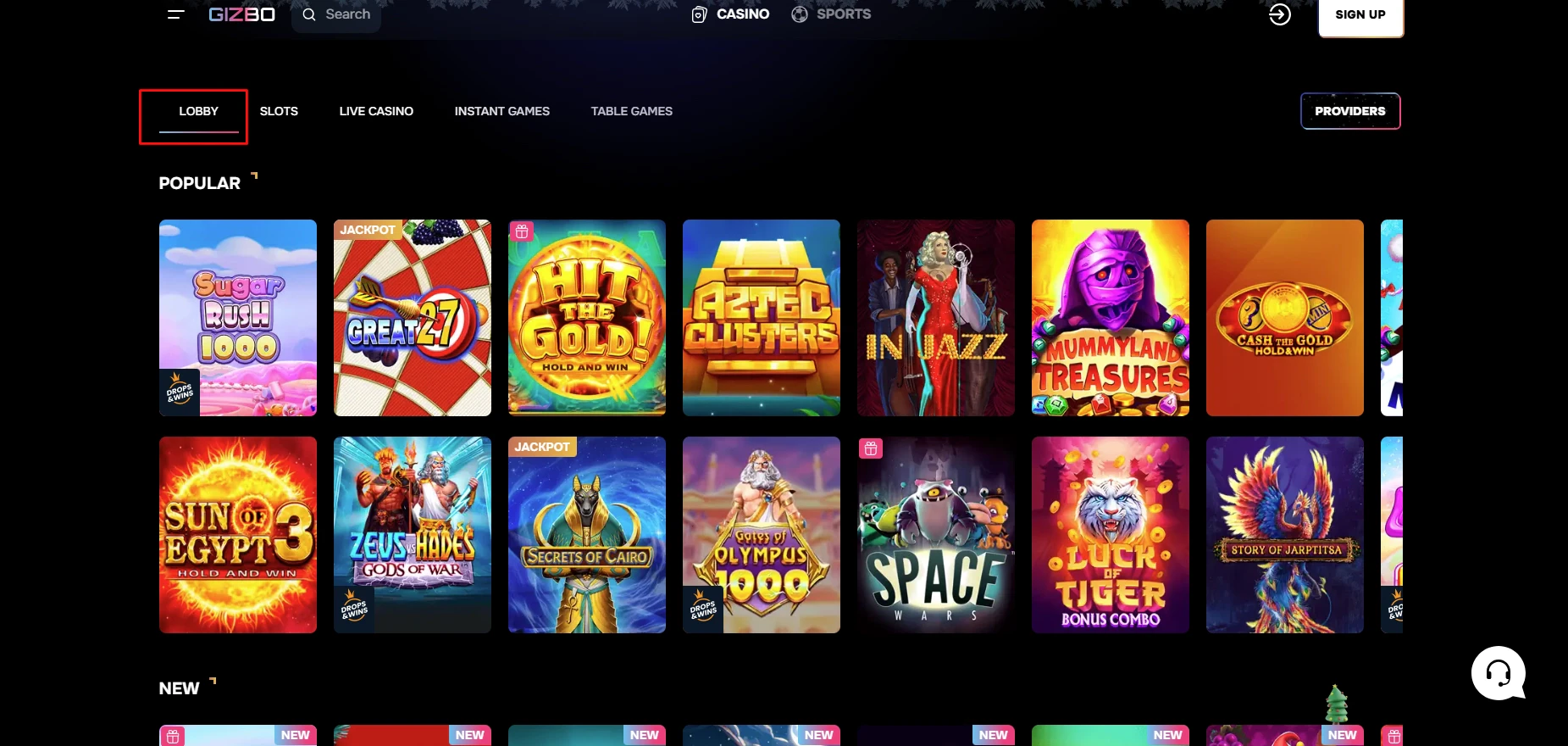 Gizbo Casino Jackpot Games