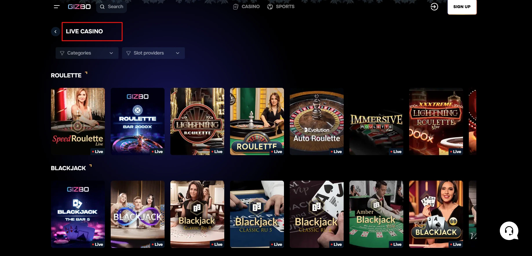 Gizbo Casino Live Casino