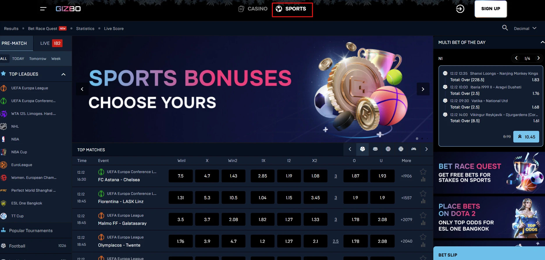 Gizbo Casino Sports Bonuses