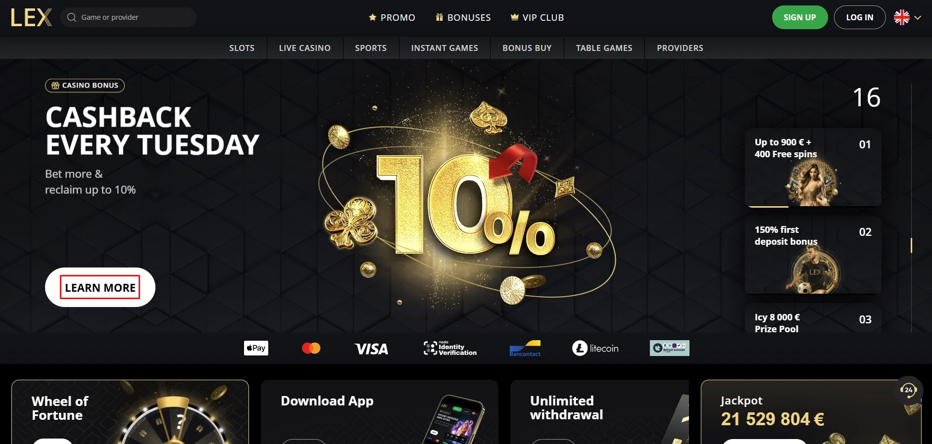 Lex Casino Cashback Bonus