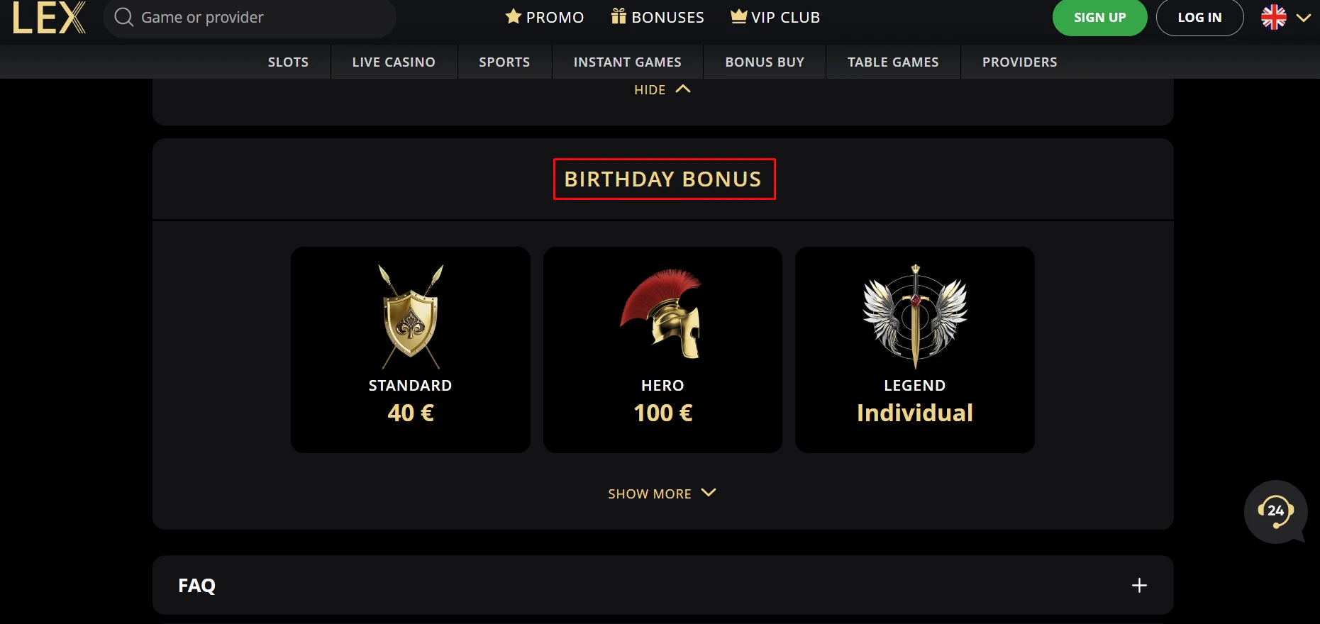 Lex Casino Birthday Bonus