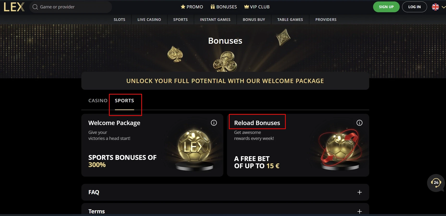 Lex Casino Sports Reload Bonus