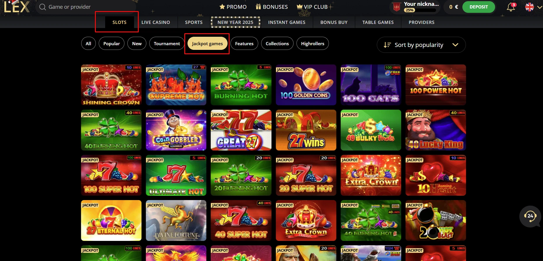 Lex Casino Jackpot Games