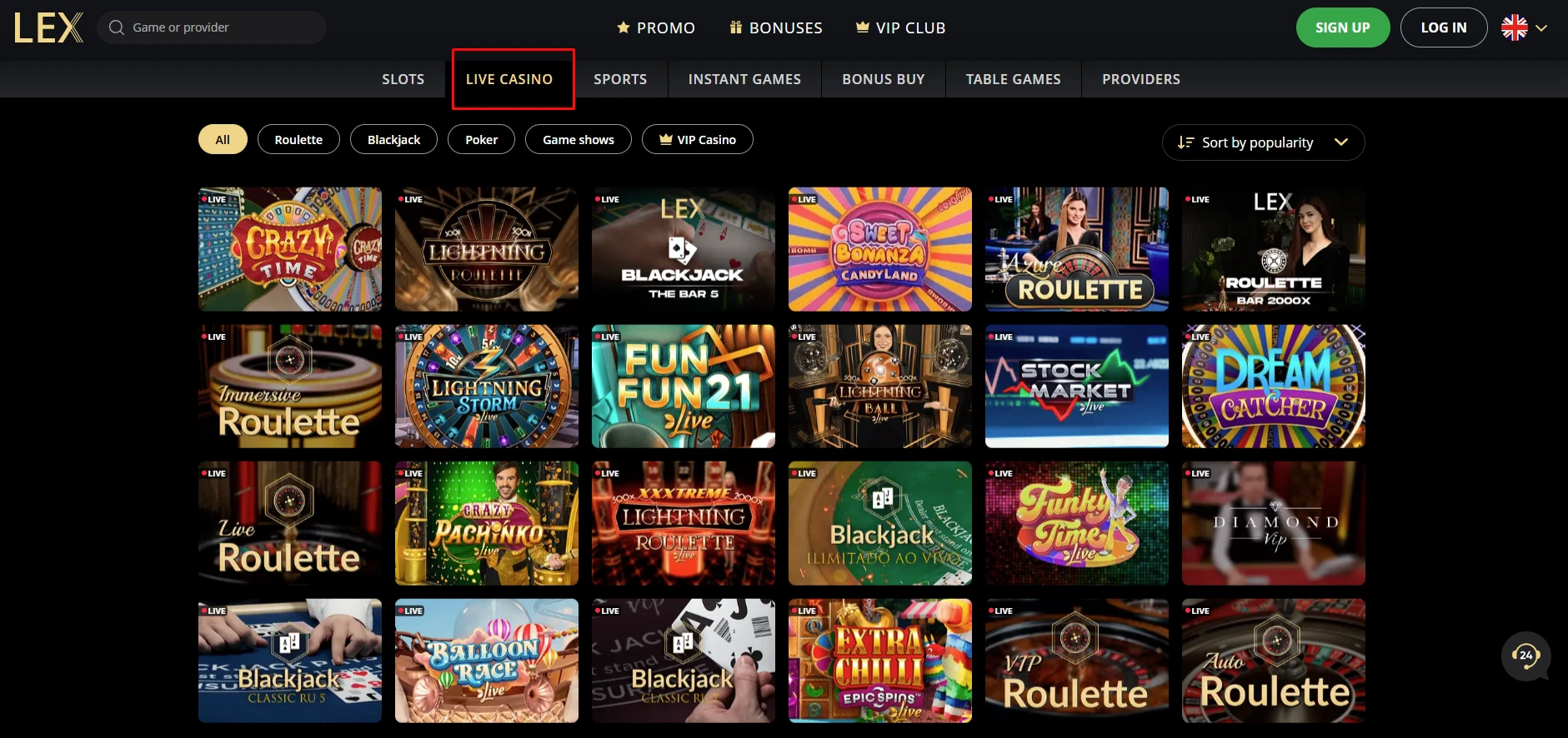 Lex Casino Live Dealer Games