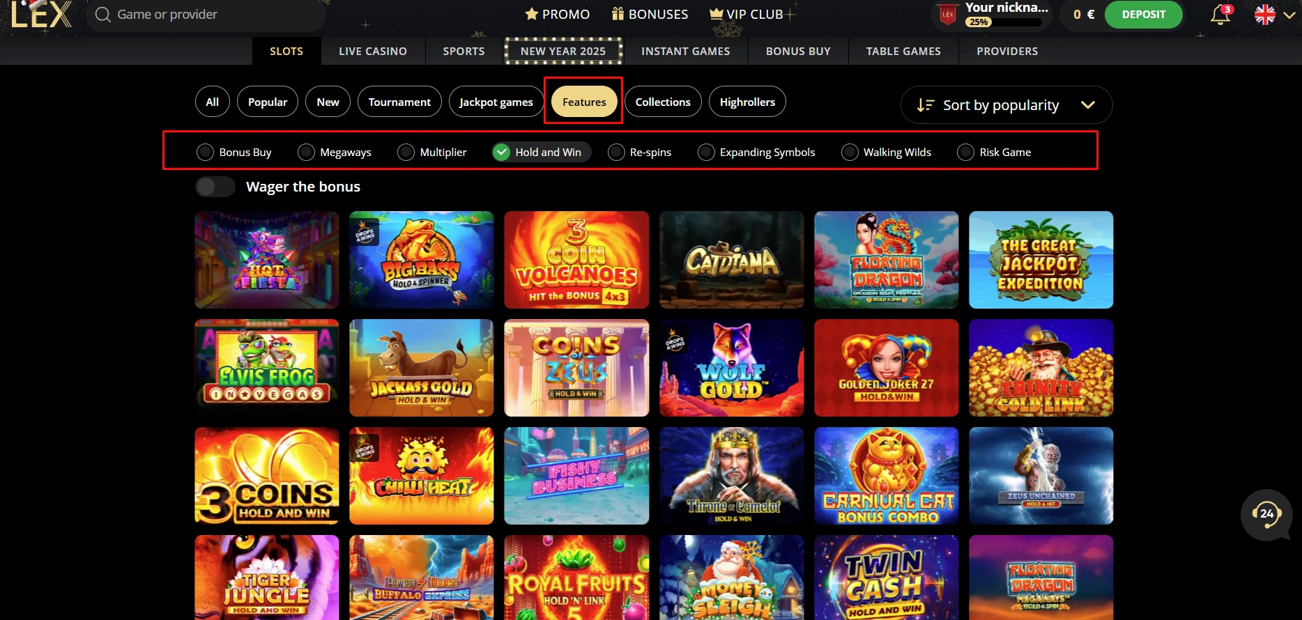 Lex Casino Game Features