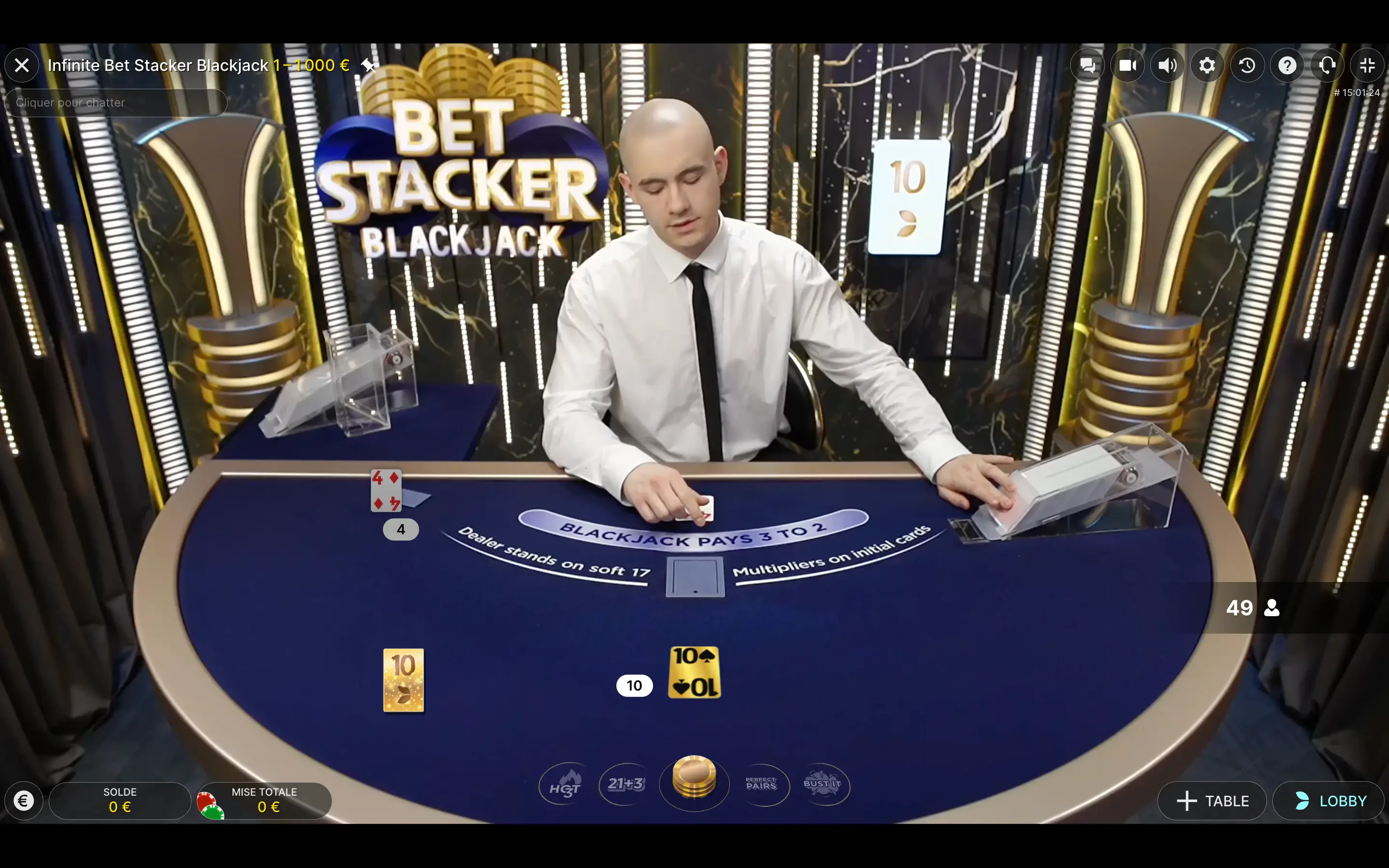 Infinite Bet Stacker Blackjack carte Bonus