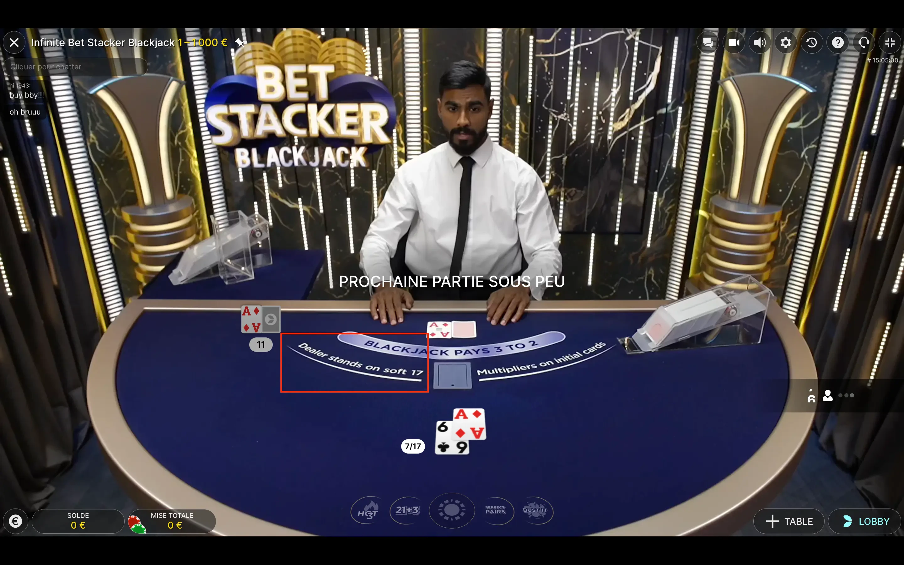 Infinite Bet Stacker Blackjack règles croupier