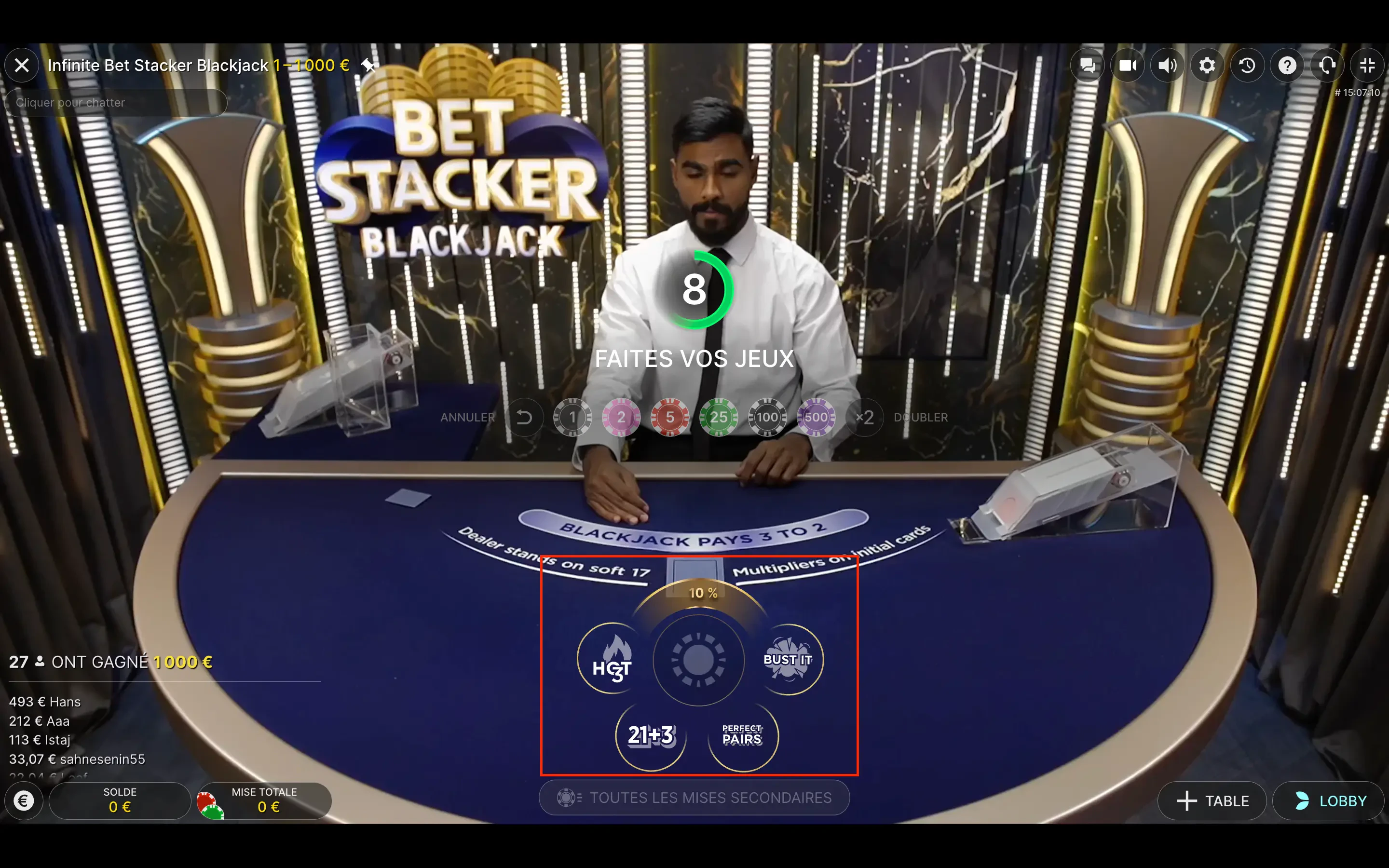 Infinite Bet Stacker Blackjack sidebets