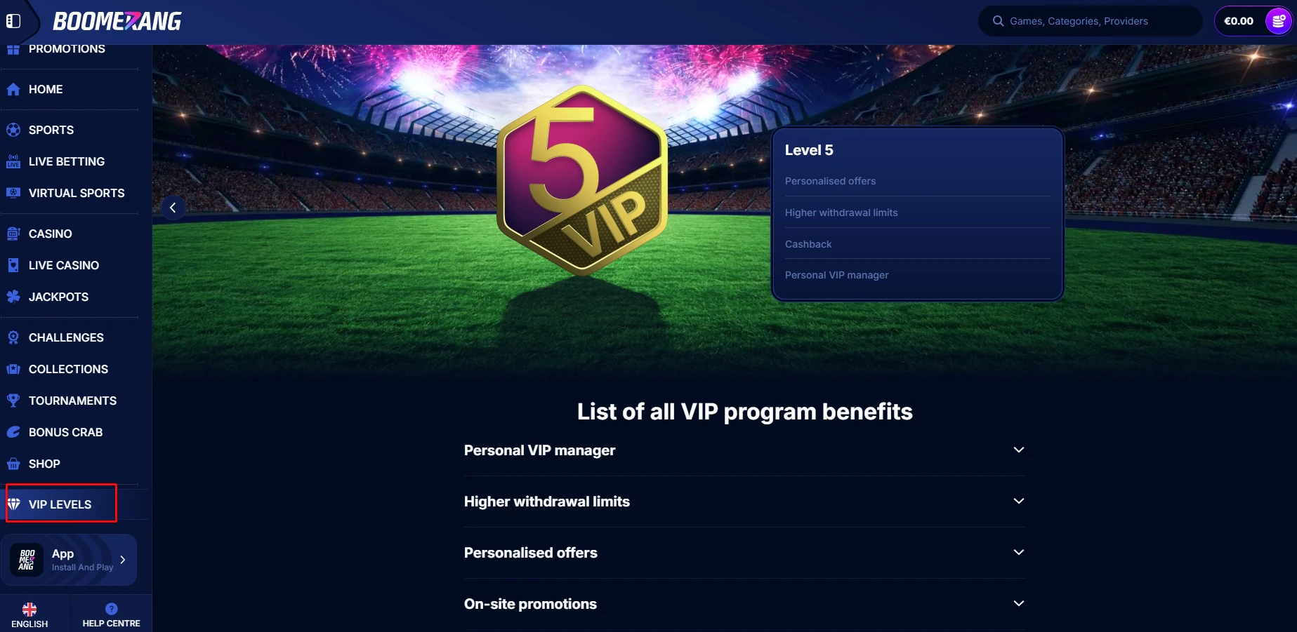 Boomerang Bet VIP Program