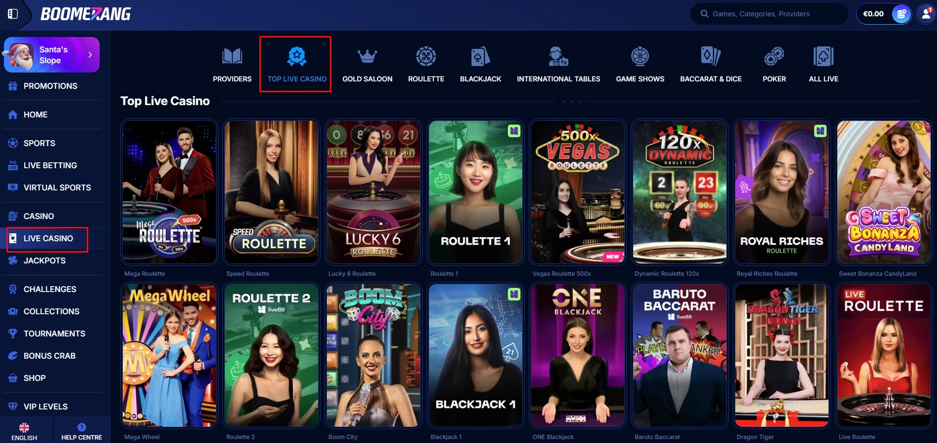 Boomerang Bet Live Games