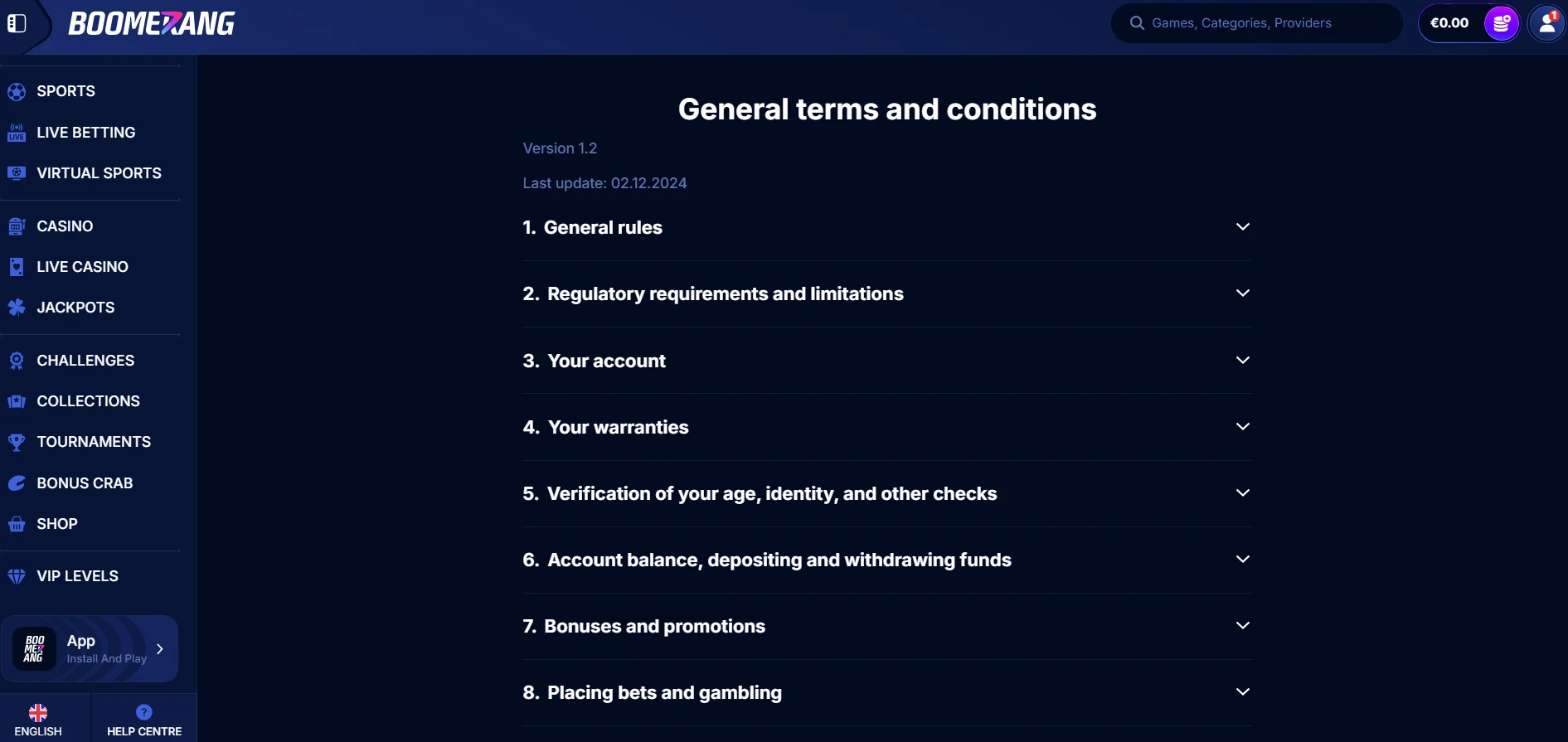 Boomerang Bet Terms and Conditions