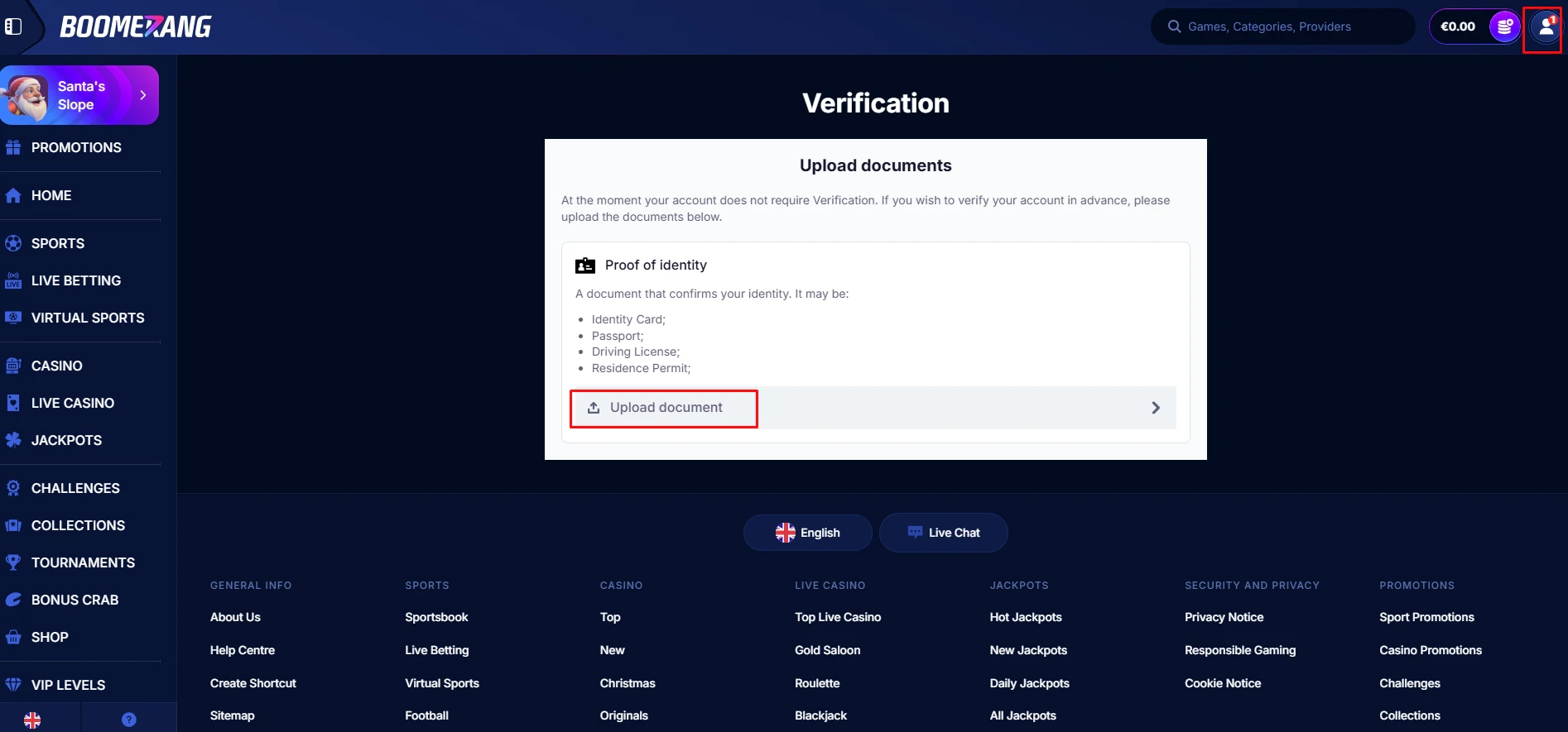 Boomerang Bet KYC Verification