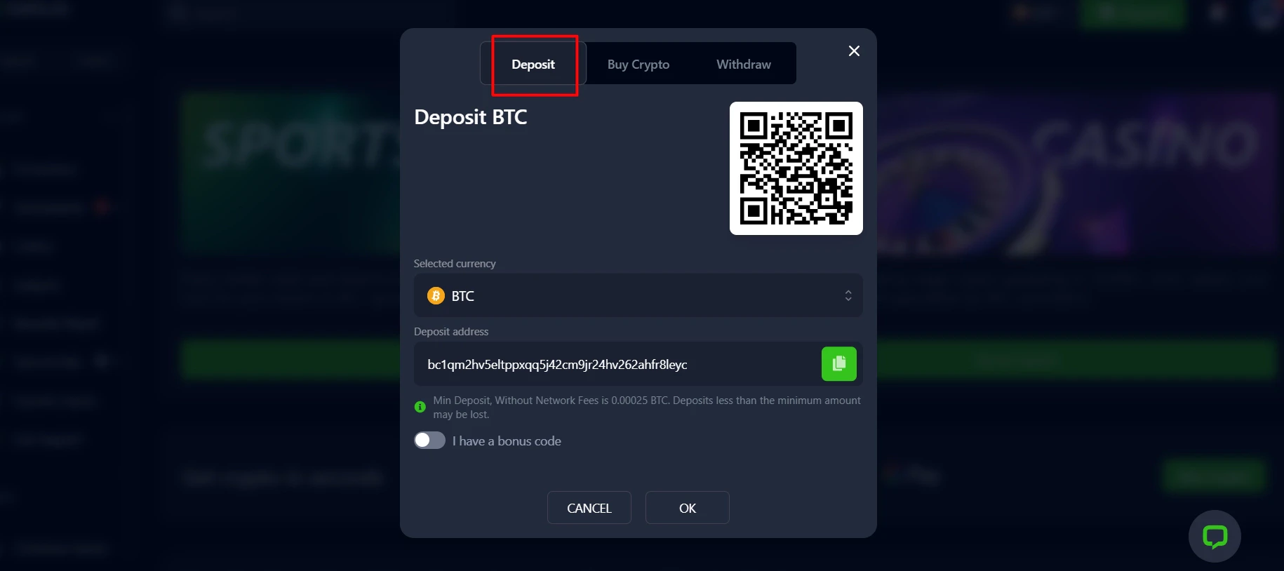 Bets.io Deposit Process