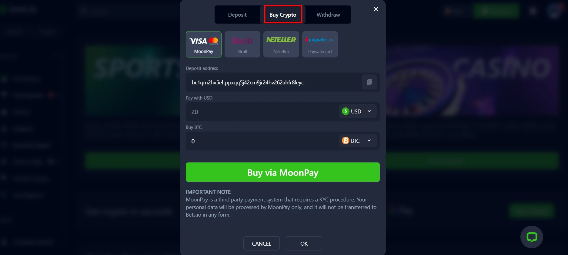 Bets.io Buy Crypto