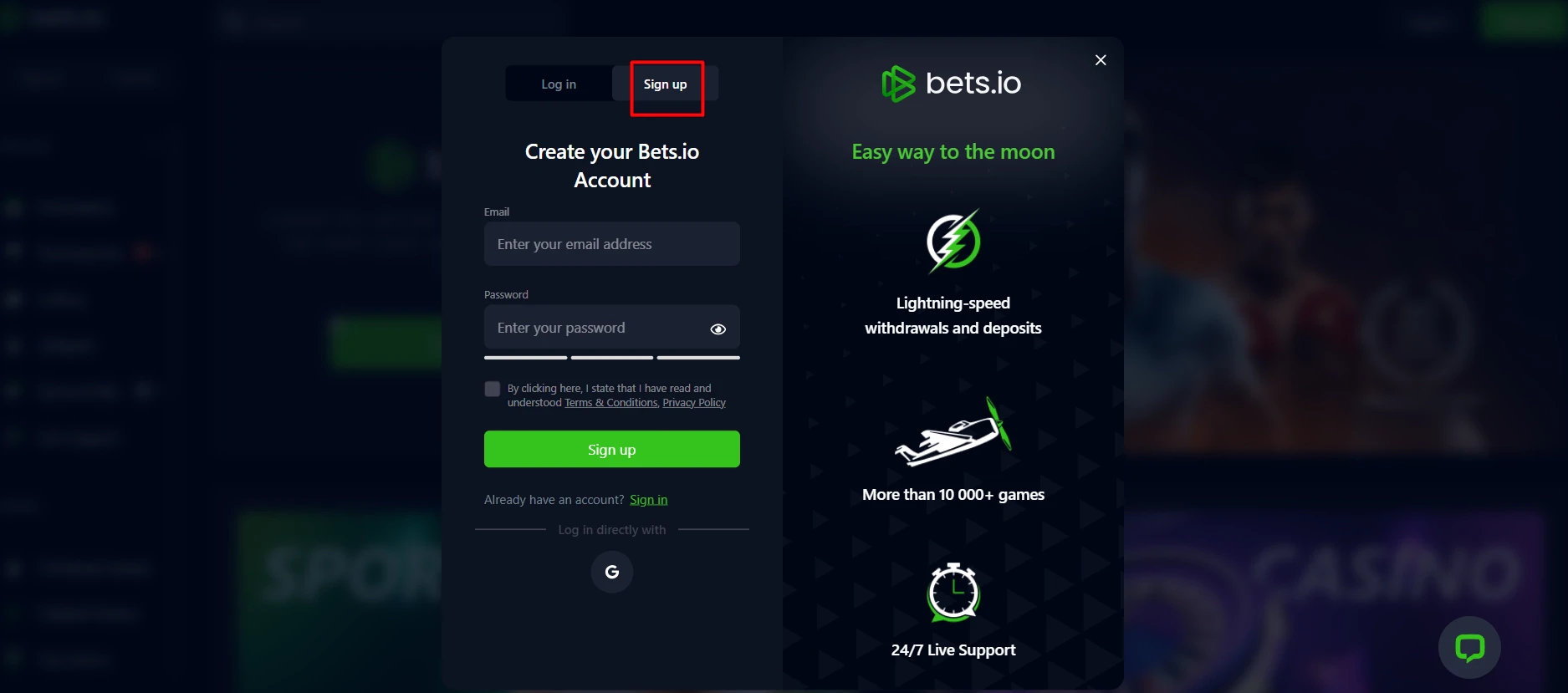 Bets.io Registration