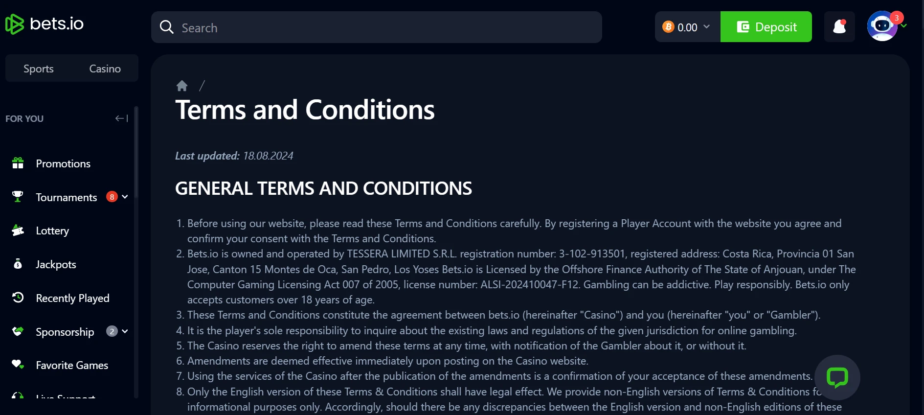 Bets.io General Terms and Conditions