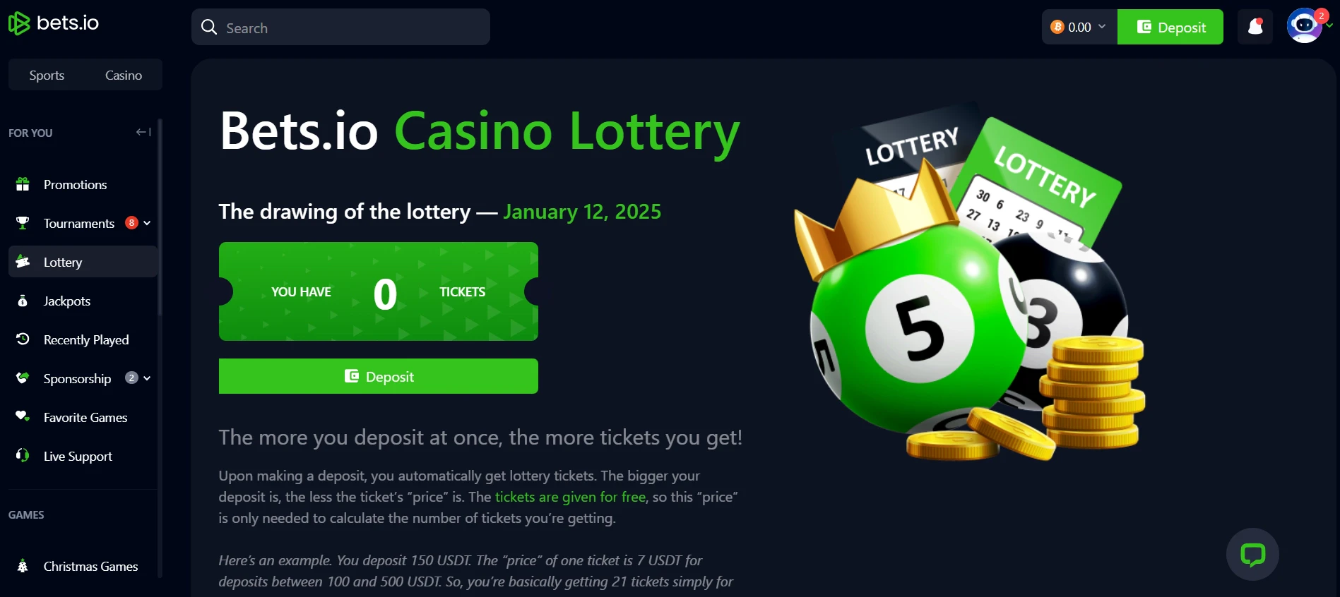 Bets.io Casino Lottery