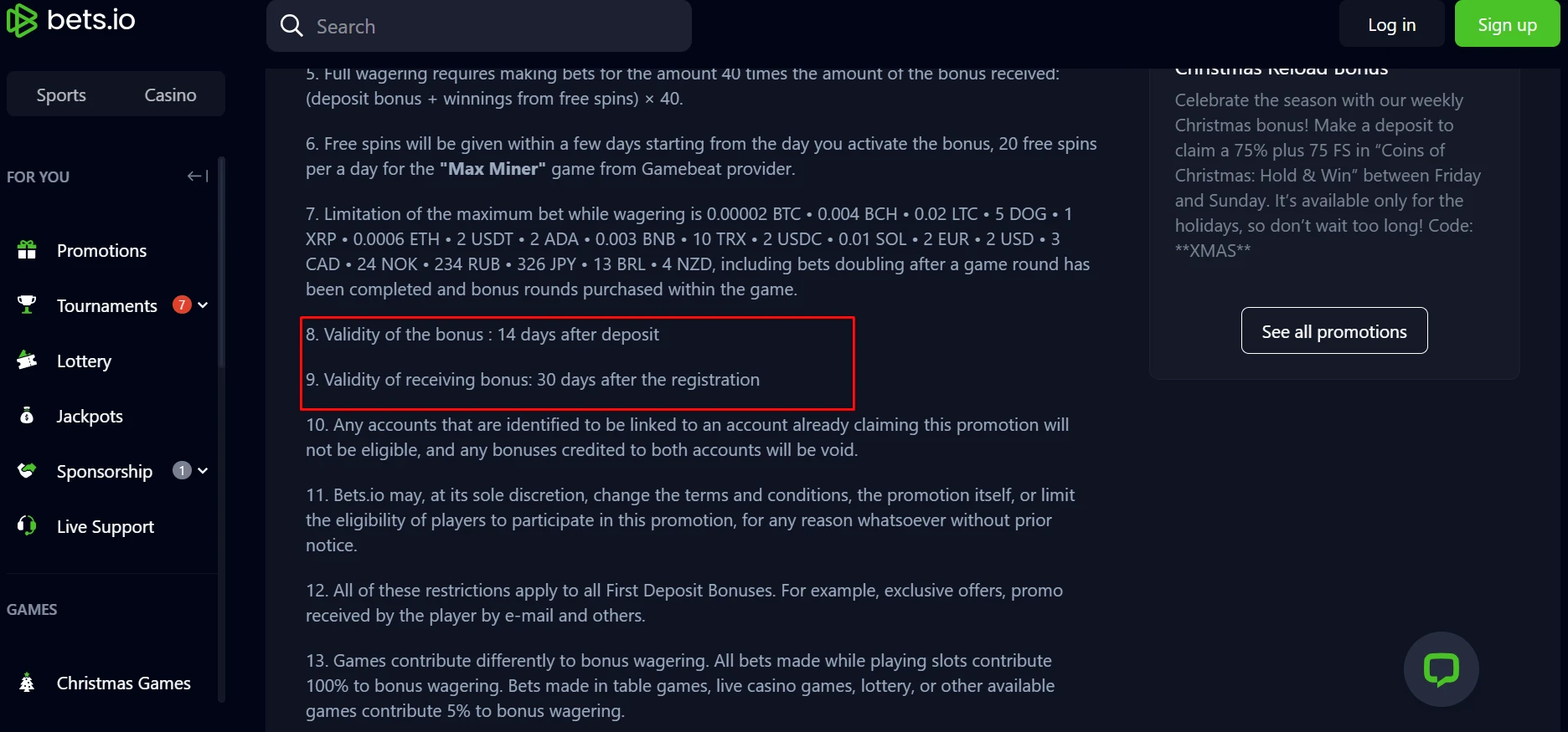 Bets.io bonus validity