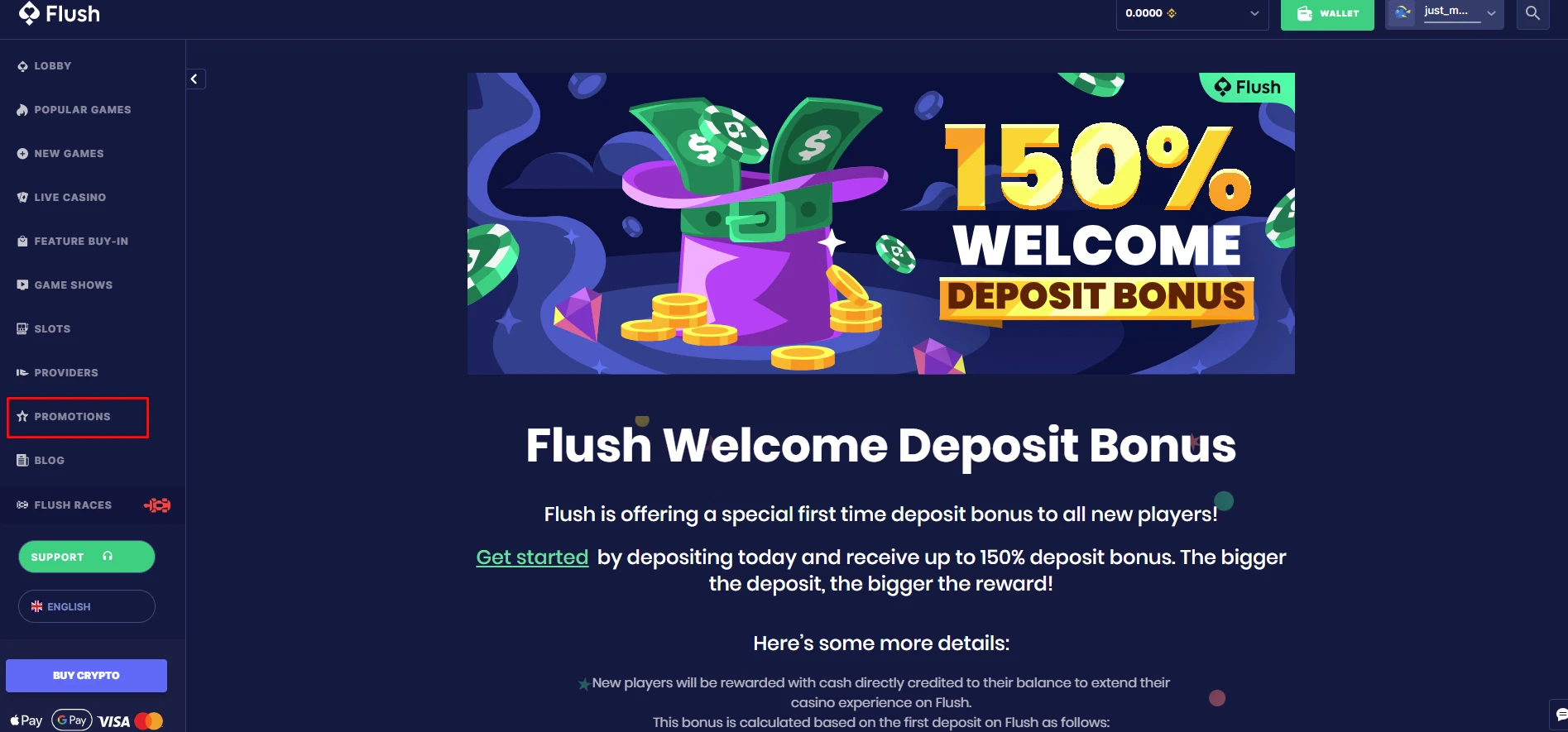 Flush Casino Welcome Bonus