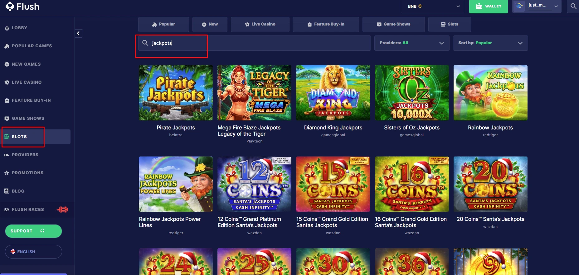 Flush Casino Jackpot Games