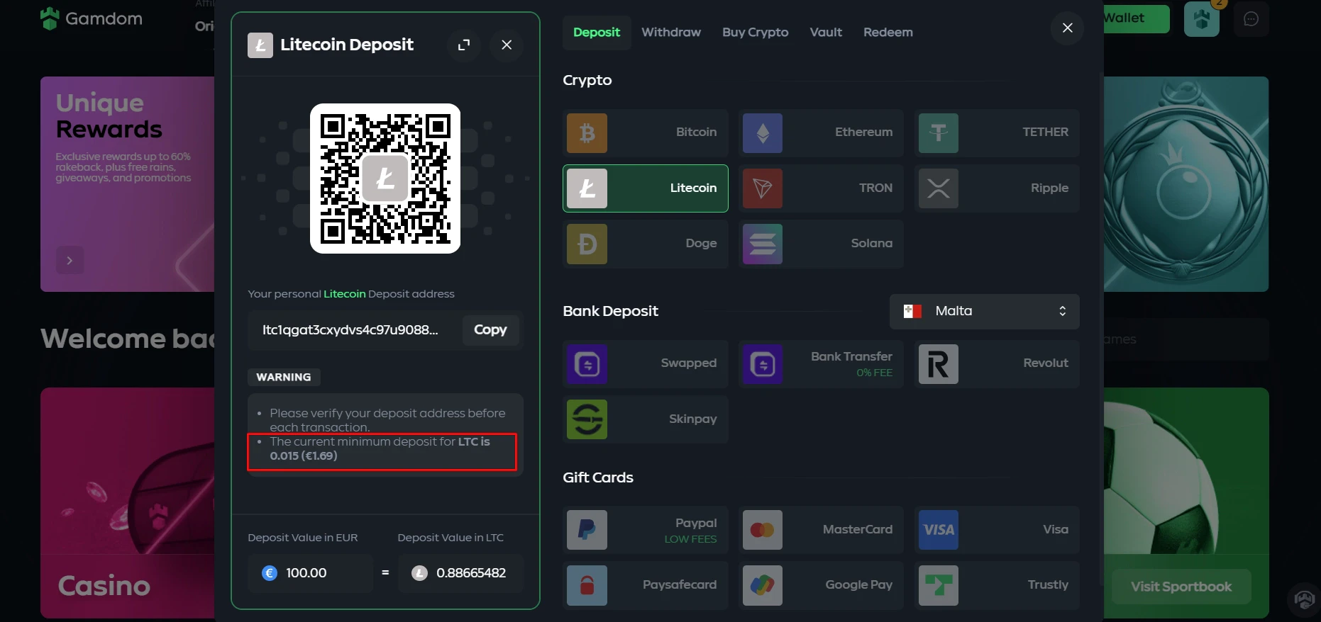 Gamdom Litecoin Deposit