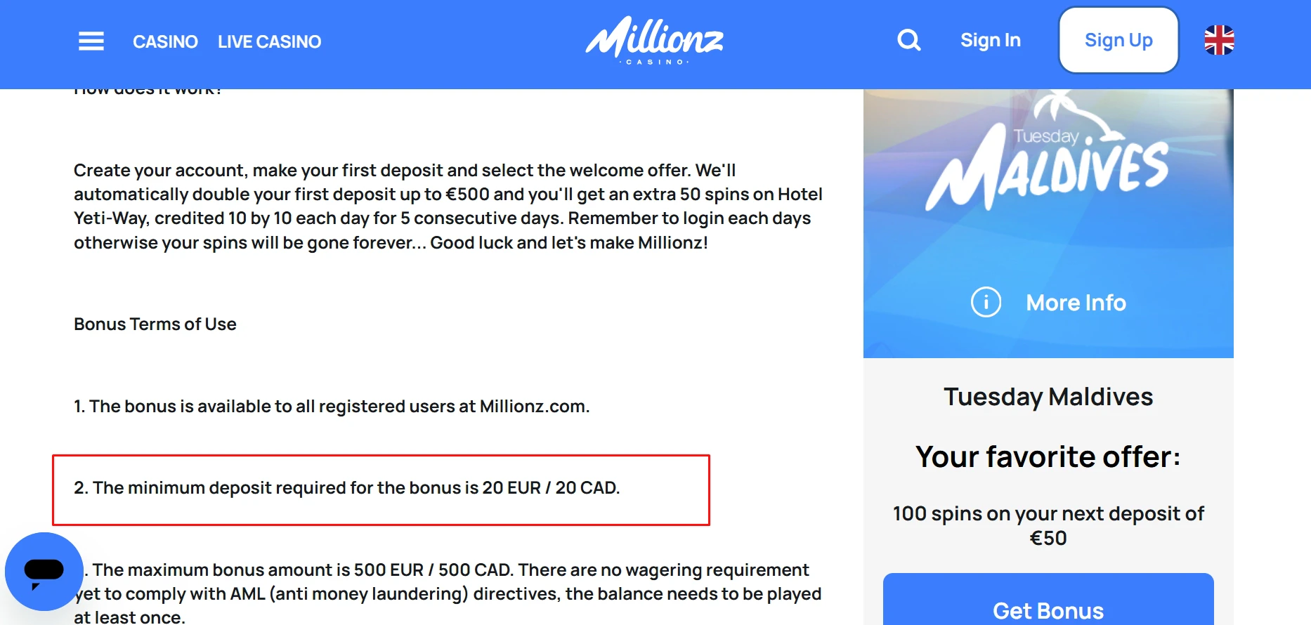 Millionz Minimum Deposit