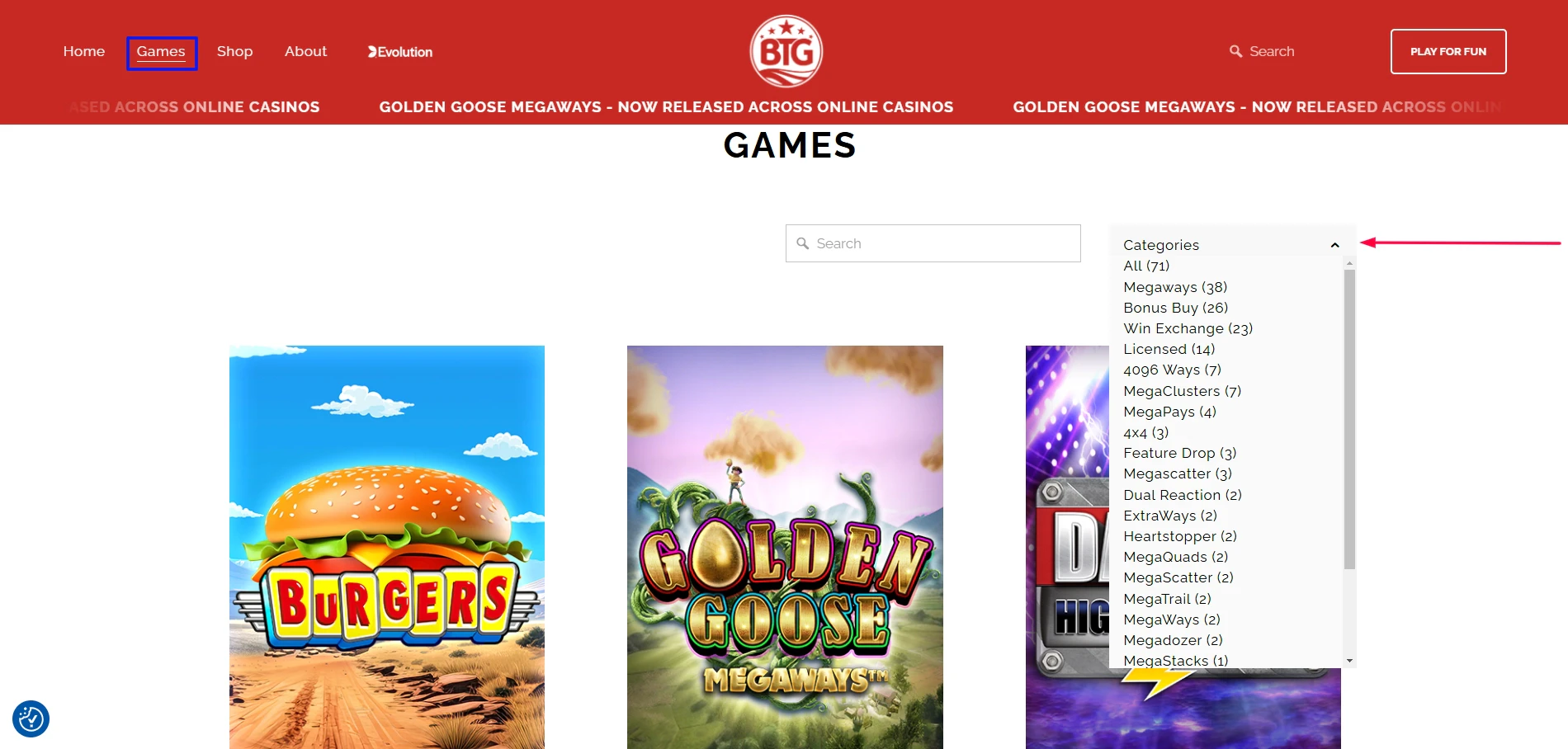 Big Time Gaming Gaming Categories