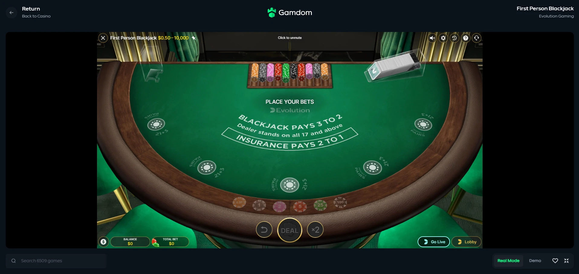 First Person Blackjack by Evolution Gaming