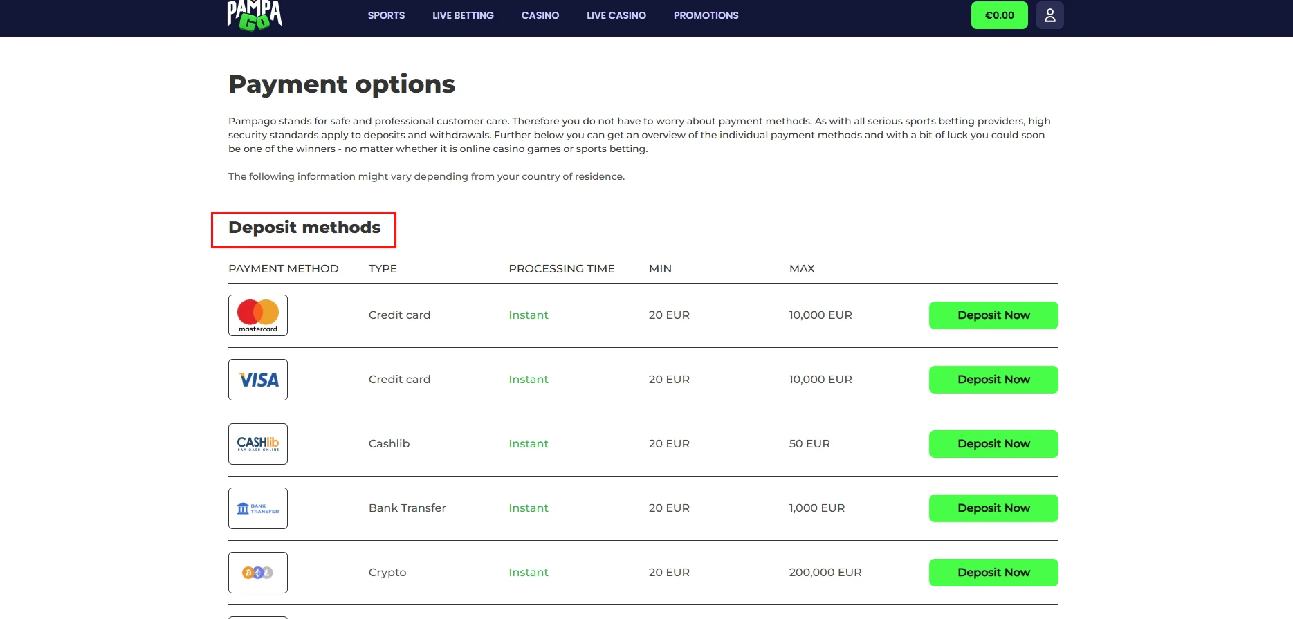 PampaGo Payment Methods