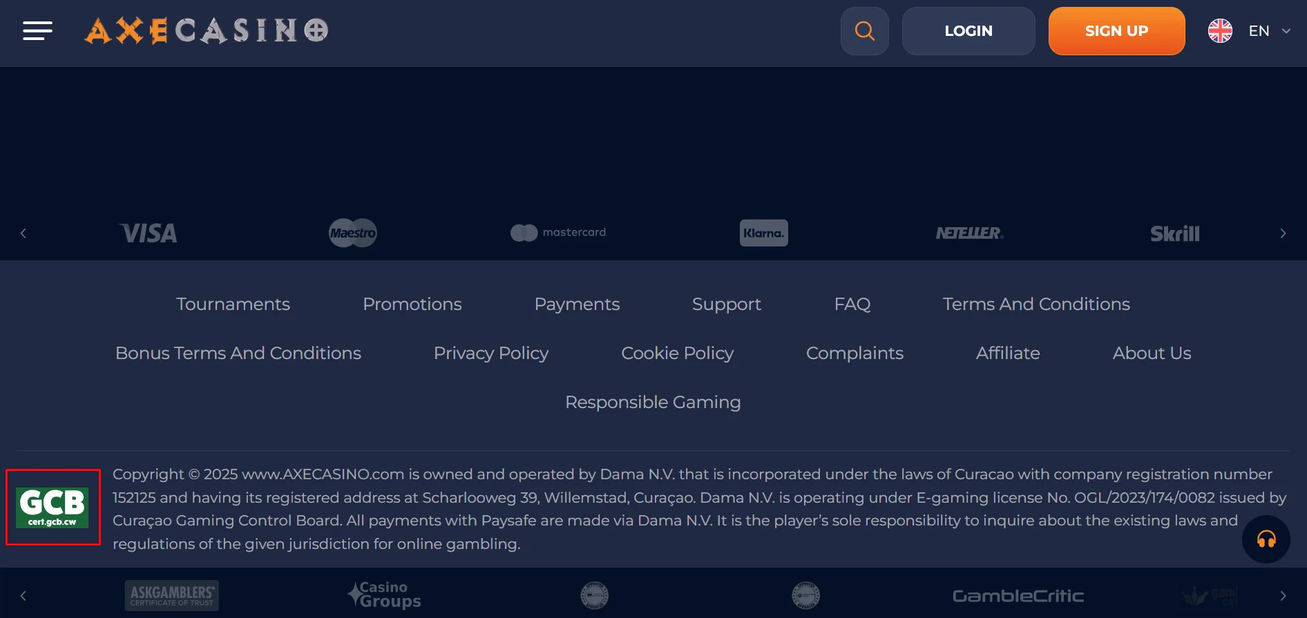 Axe Casino Gaming License