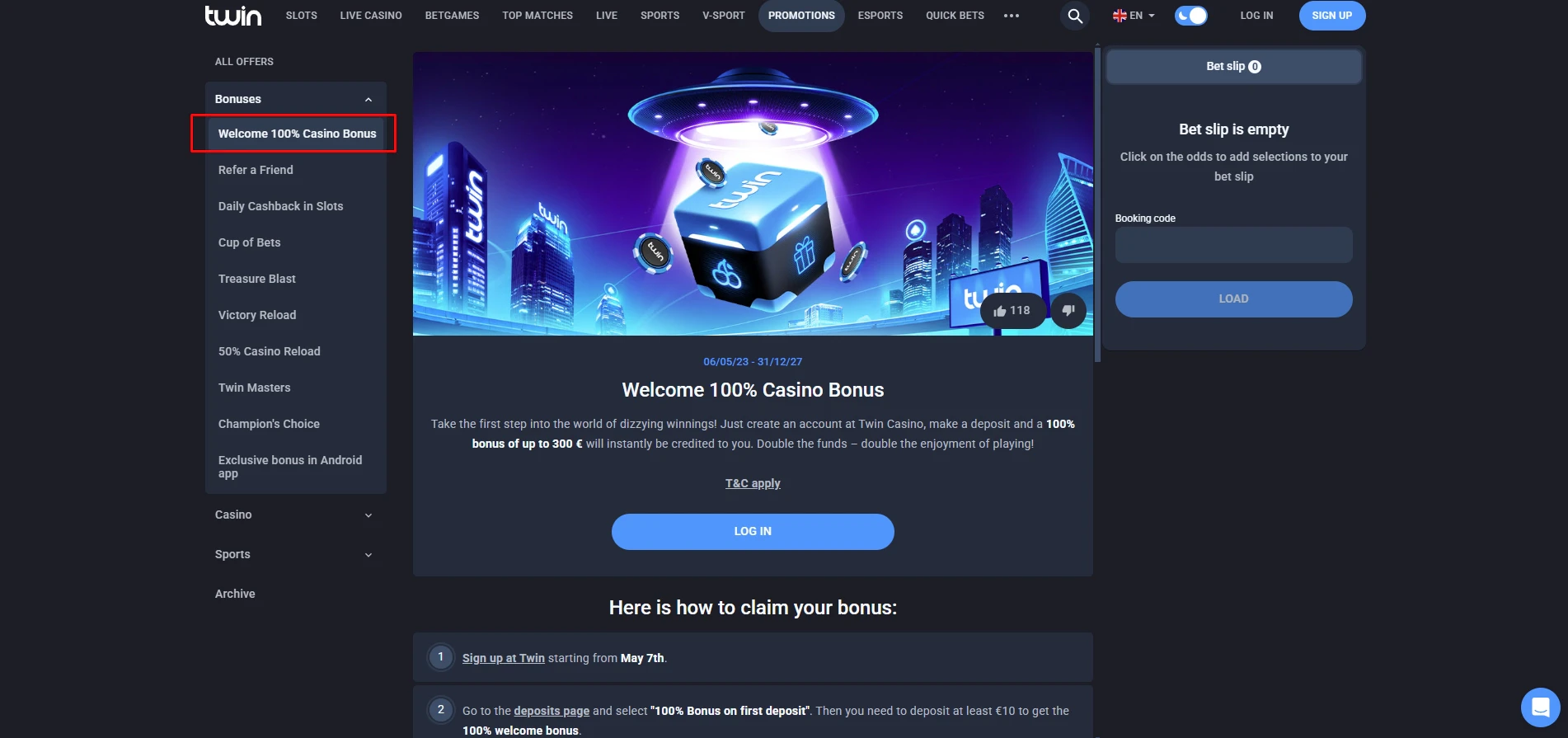 Twin Casino Welcome Bonus