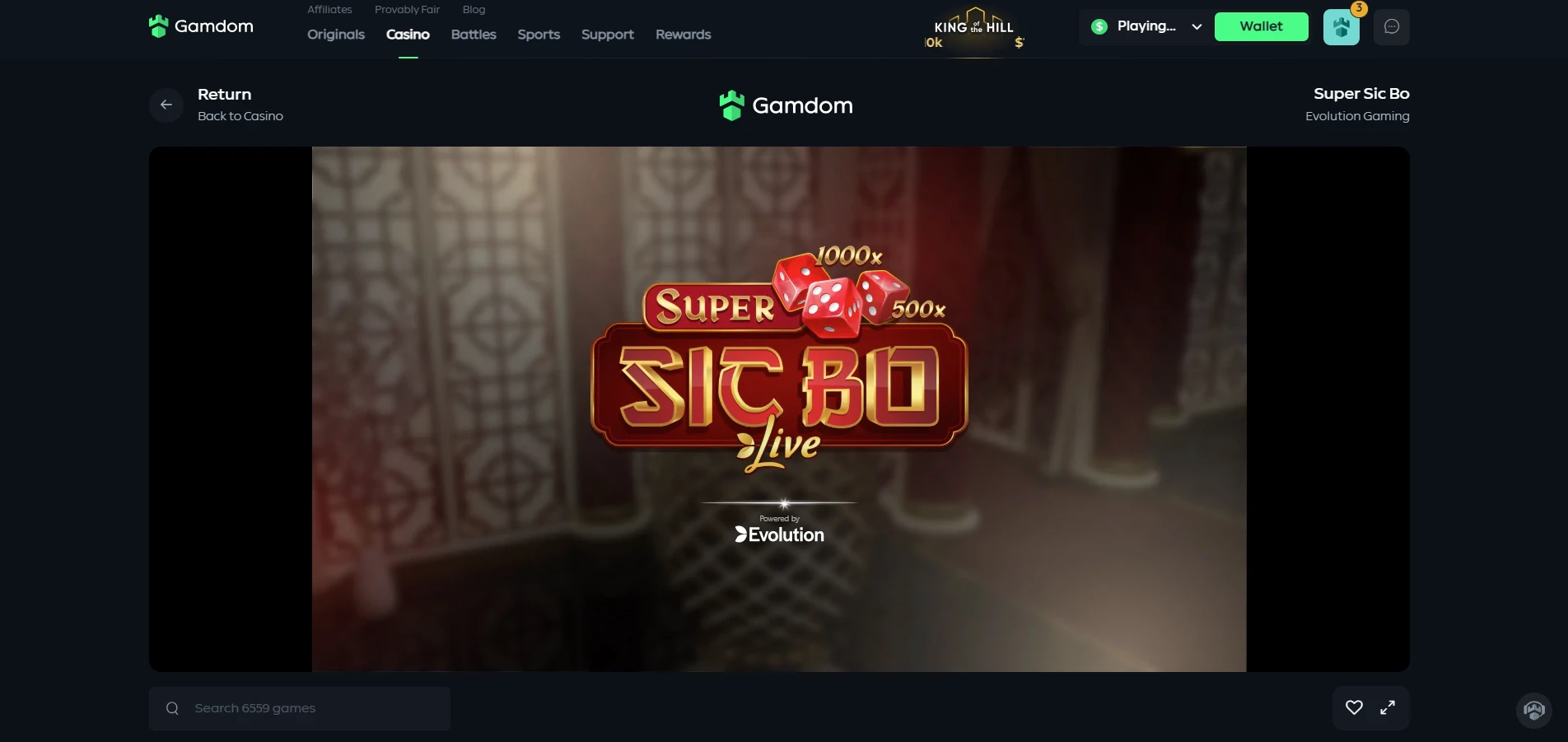 Gamdom Casino Super Sic Bo