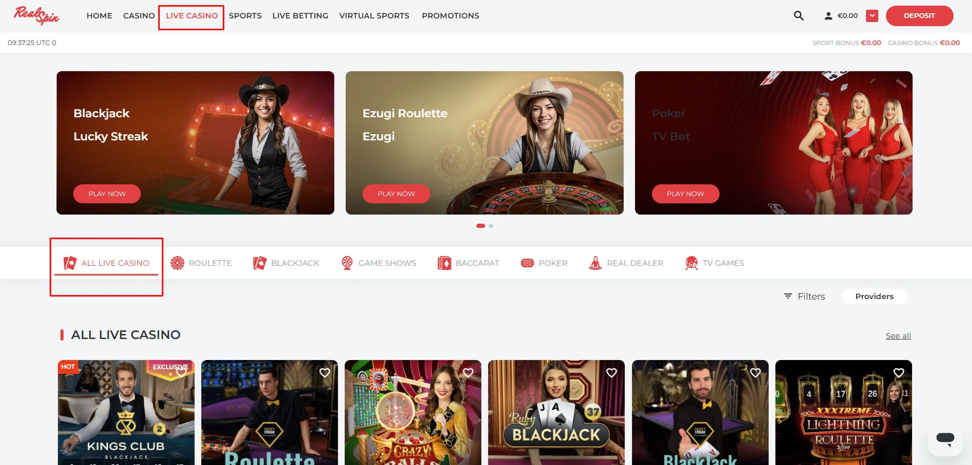 RealSpin Live Casino Games