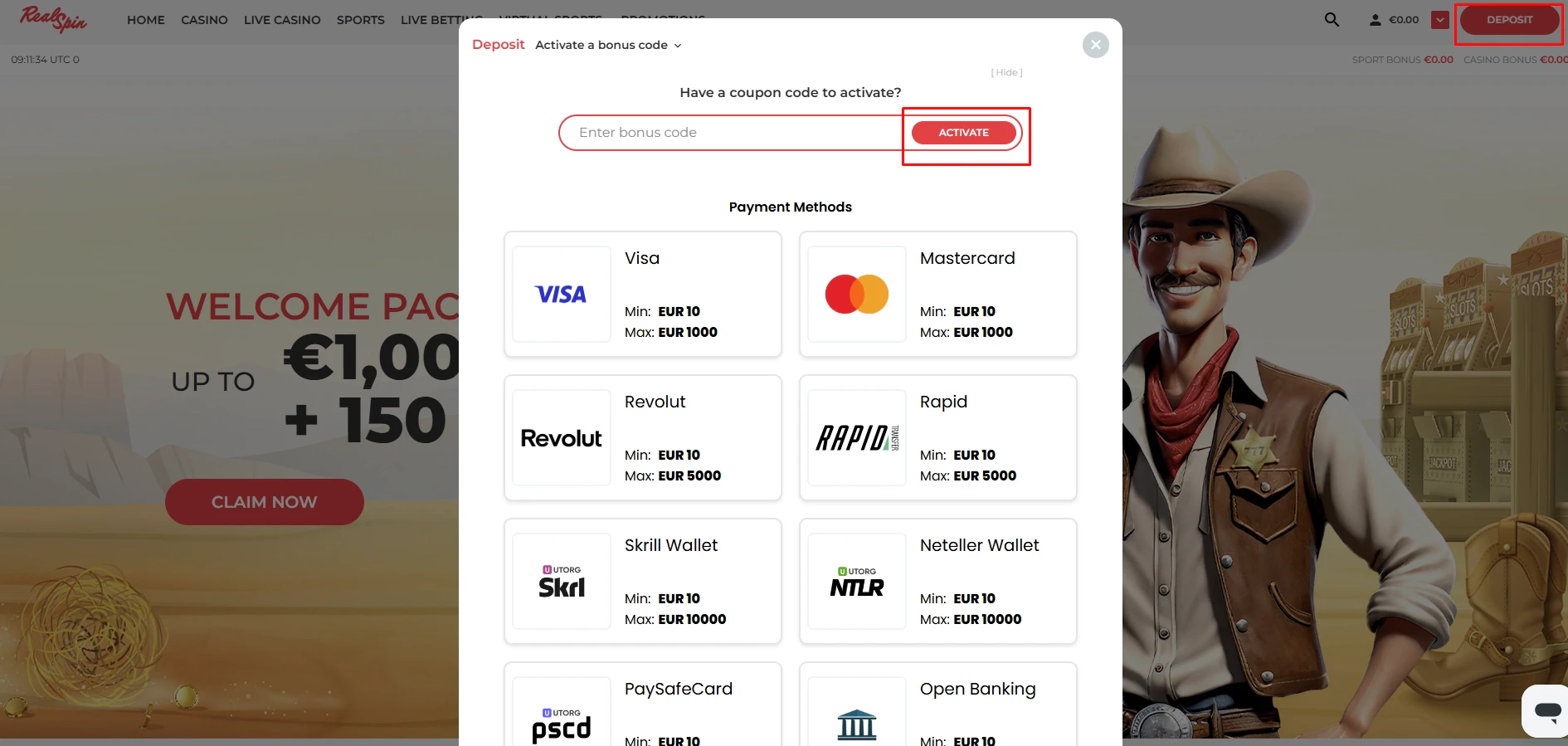 RealSpin Casino Deposit